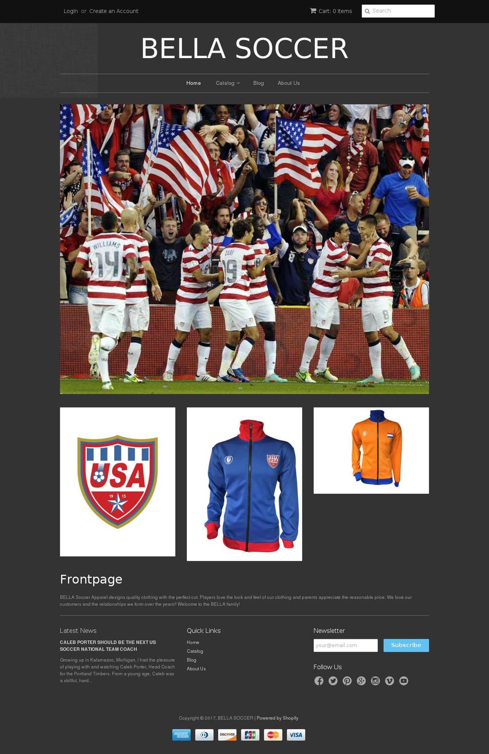 bella-soccer.com shopify website screenshot