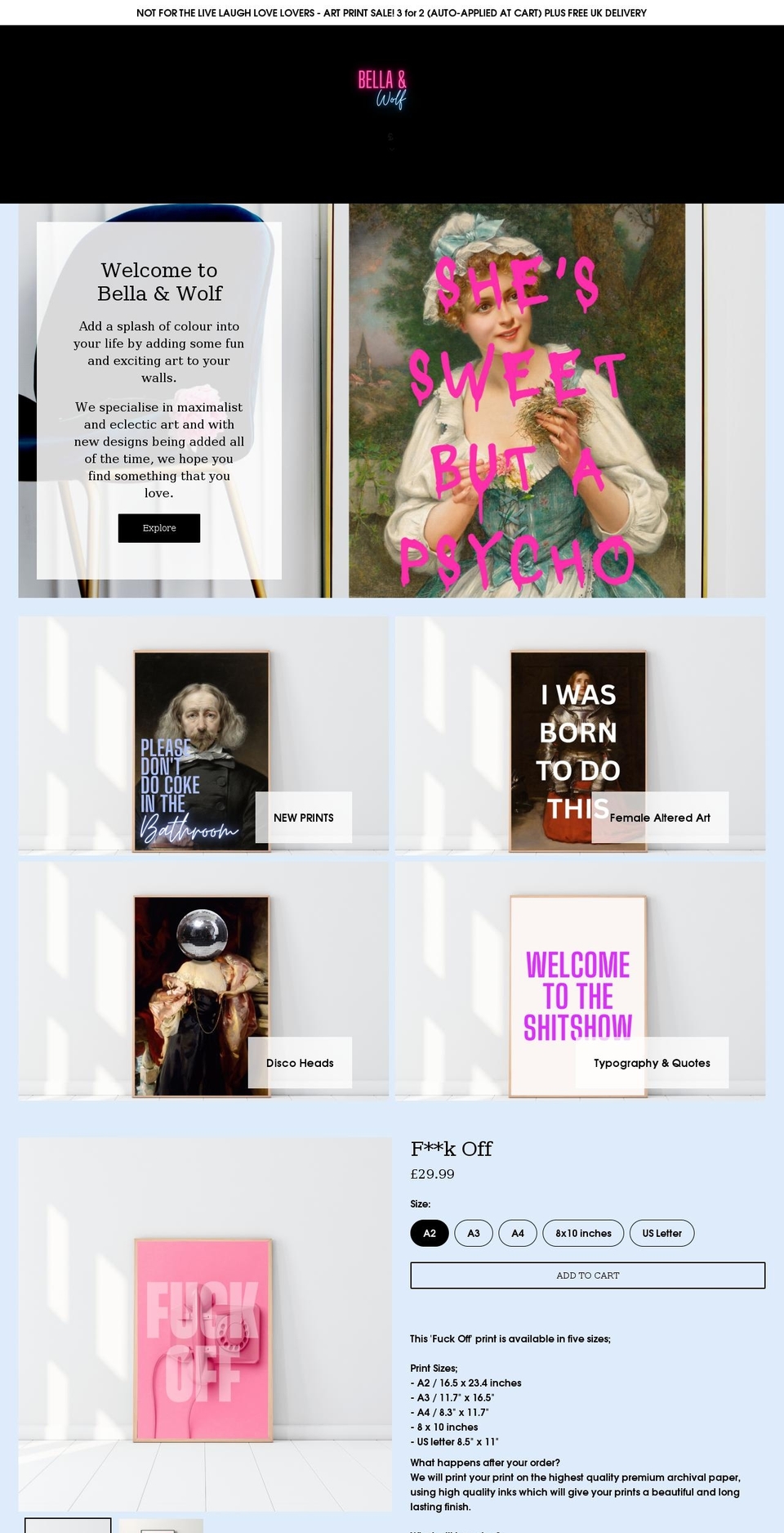 bellaandwolf.com shopify website screenshot