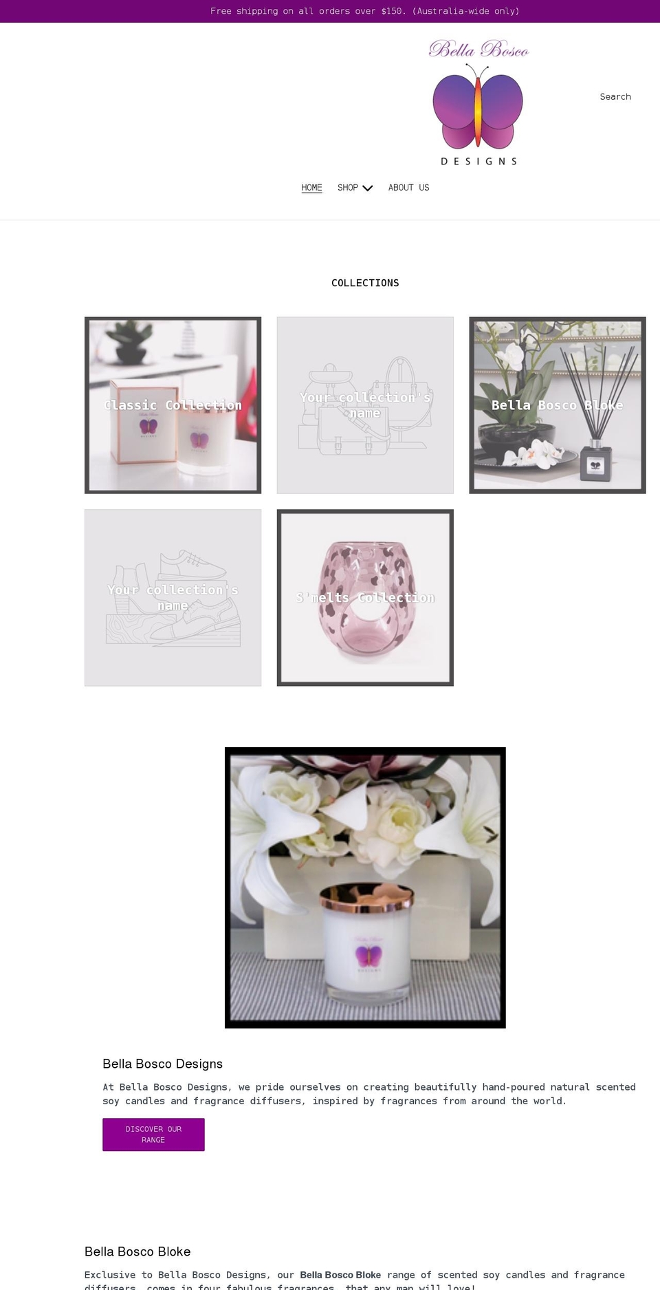 bellaboscodesigns.com shopify website screenshot