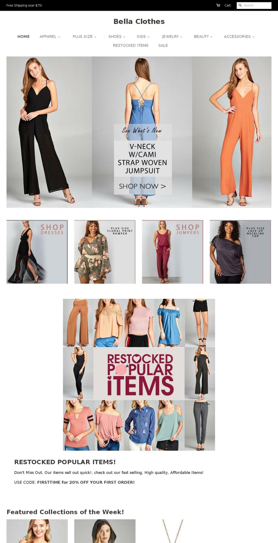 bellaclothes.com — Shopify storefront screenshot