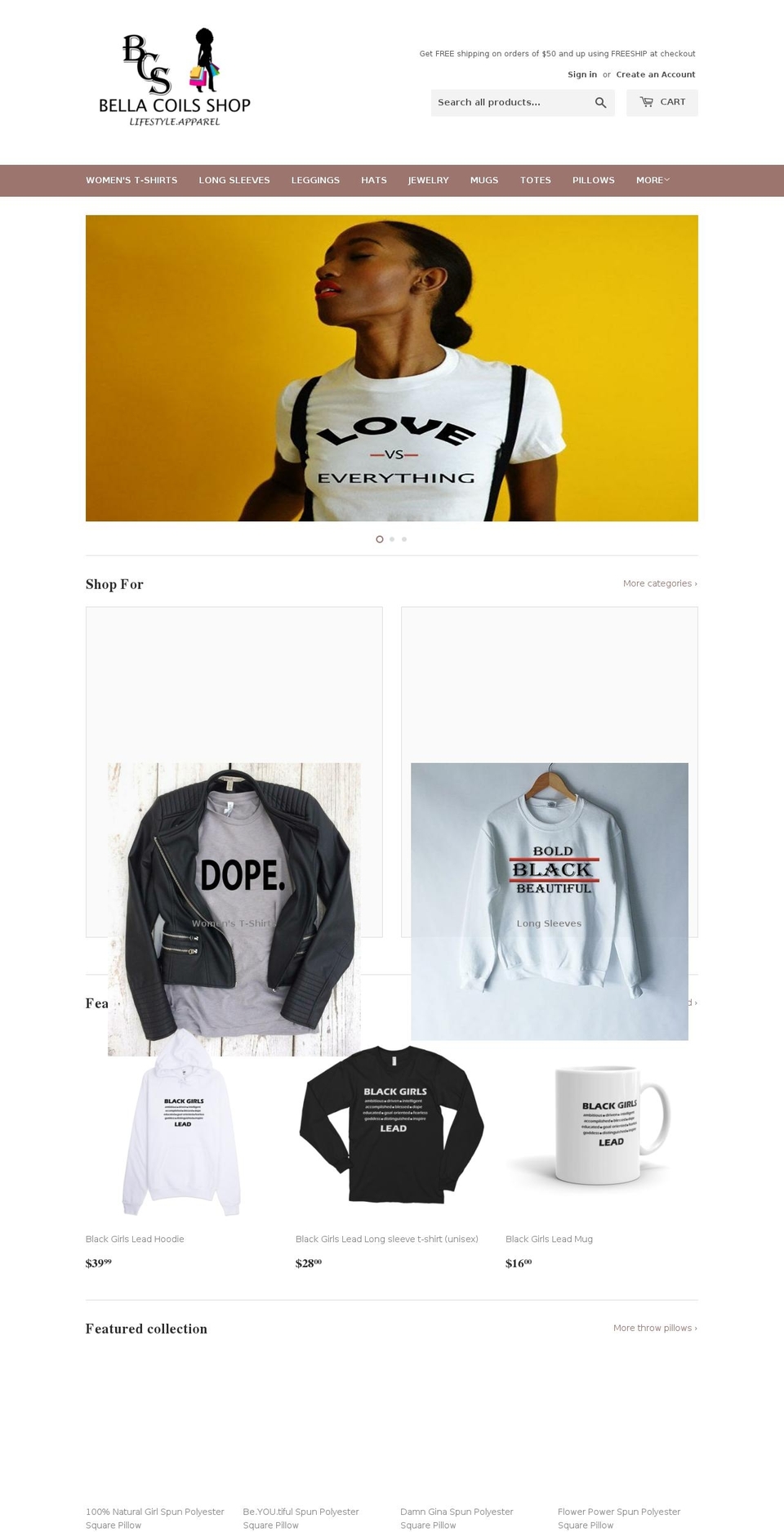 bellacoilsshop.com — Shopify storefront screenshot