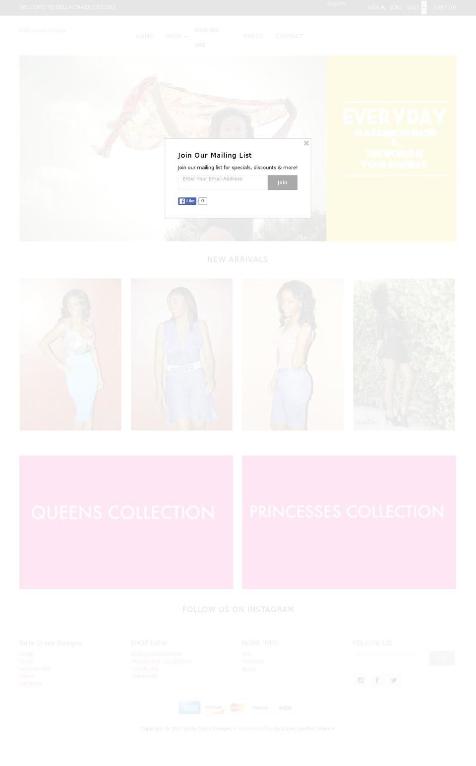 bellacrazedesigns.com shopify website screenshot