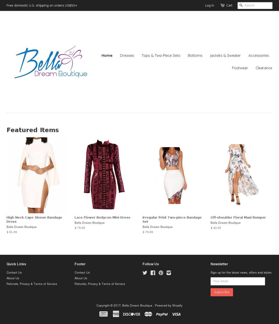 belladreamboutique.com shopify website screenshot