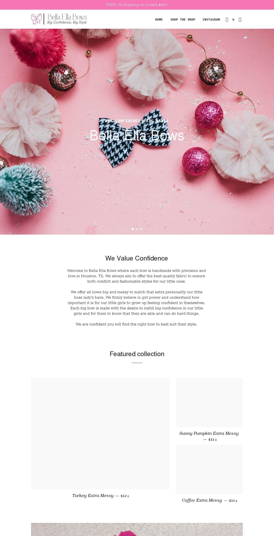 bellaellabows.com shopify website screenshot