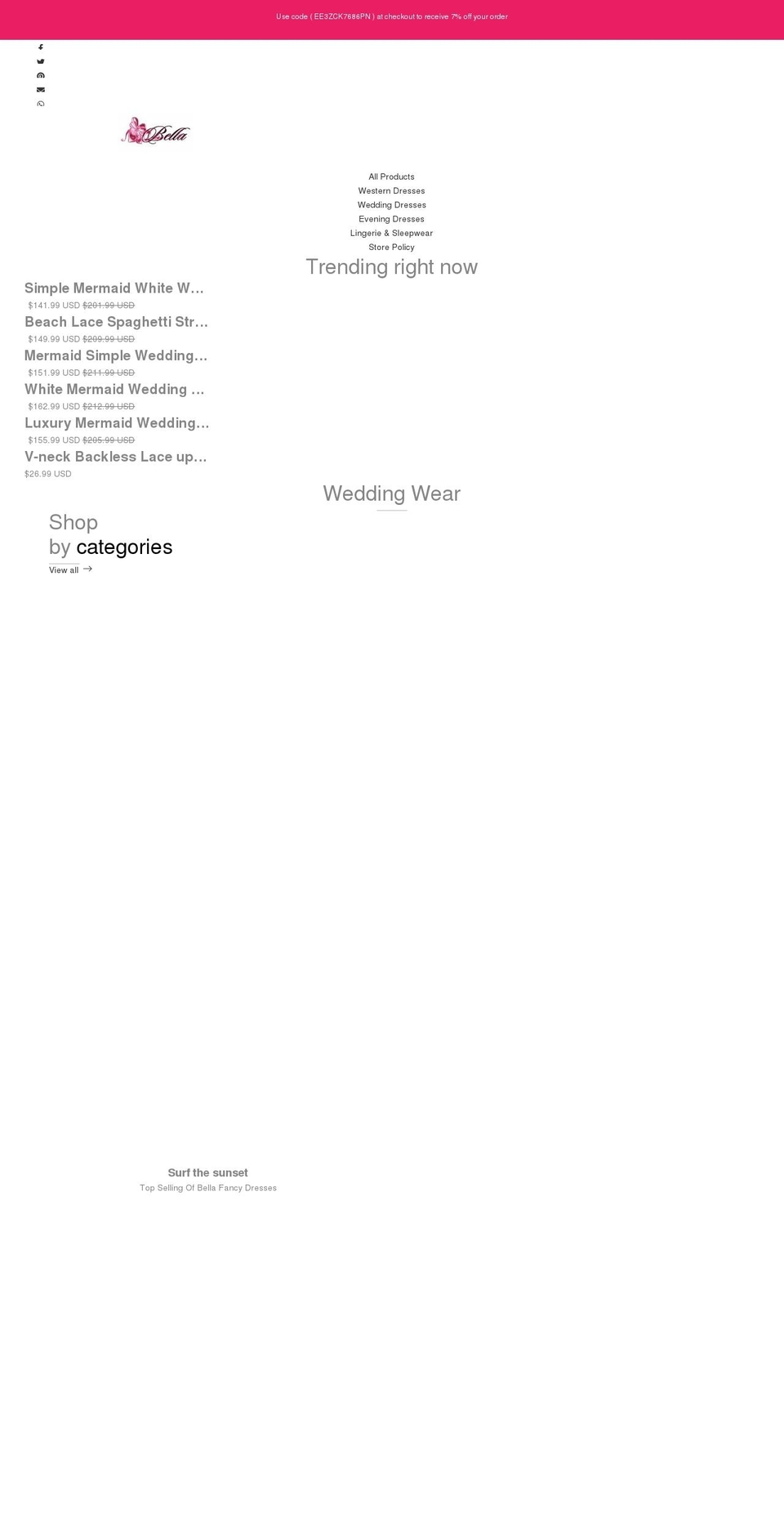 bellafancydressesus.com shopify website screenshot