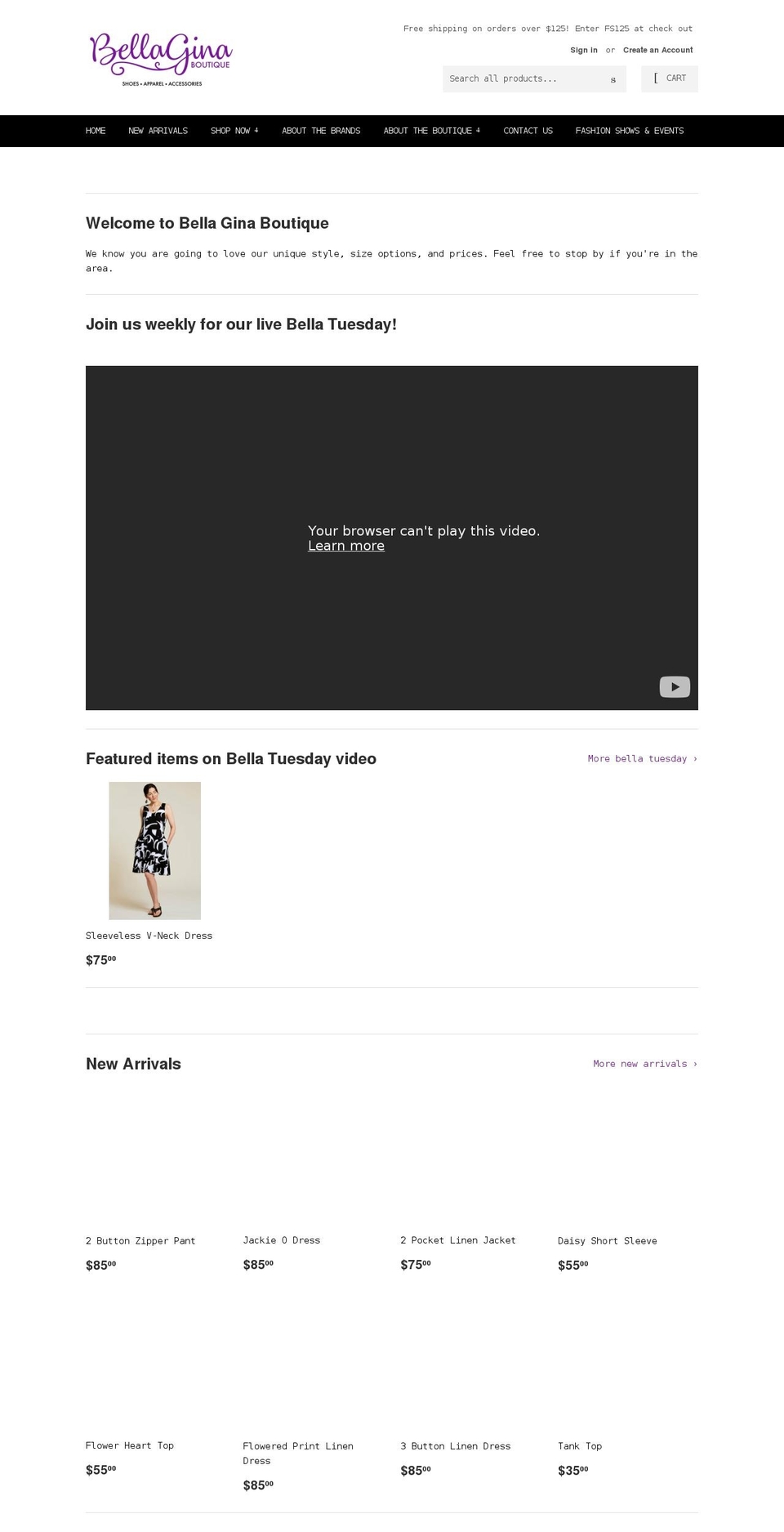 bellaginaboutique.com — Shopify storefront screenshot