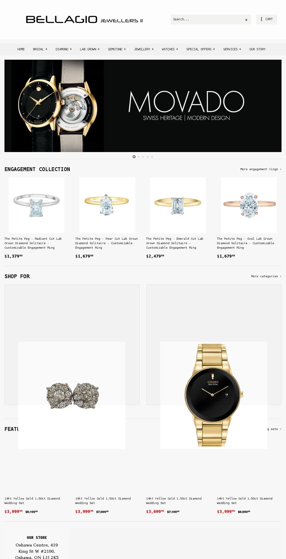 bellagiojewellersoshawa.com shopify website screenshot