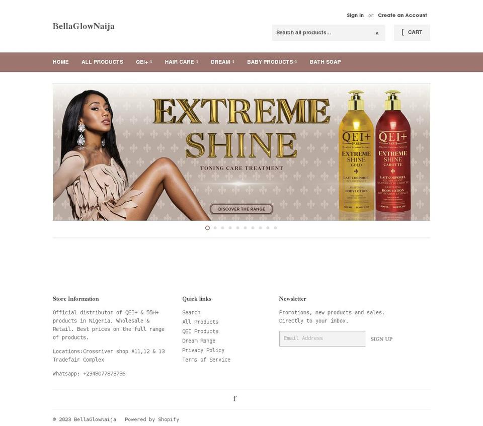 bellaglownaija.com shopify website screenshot