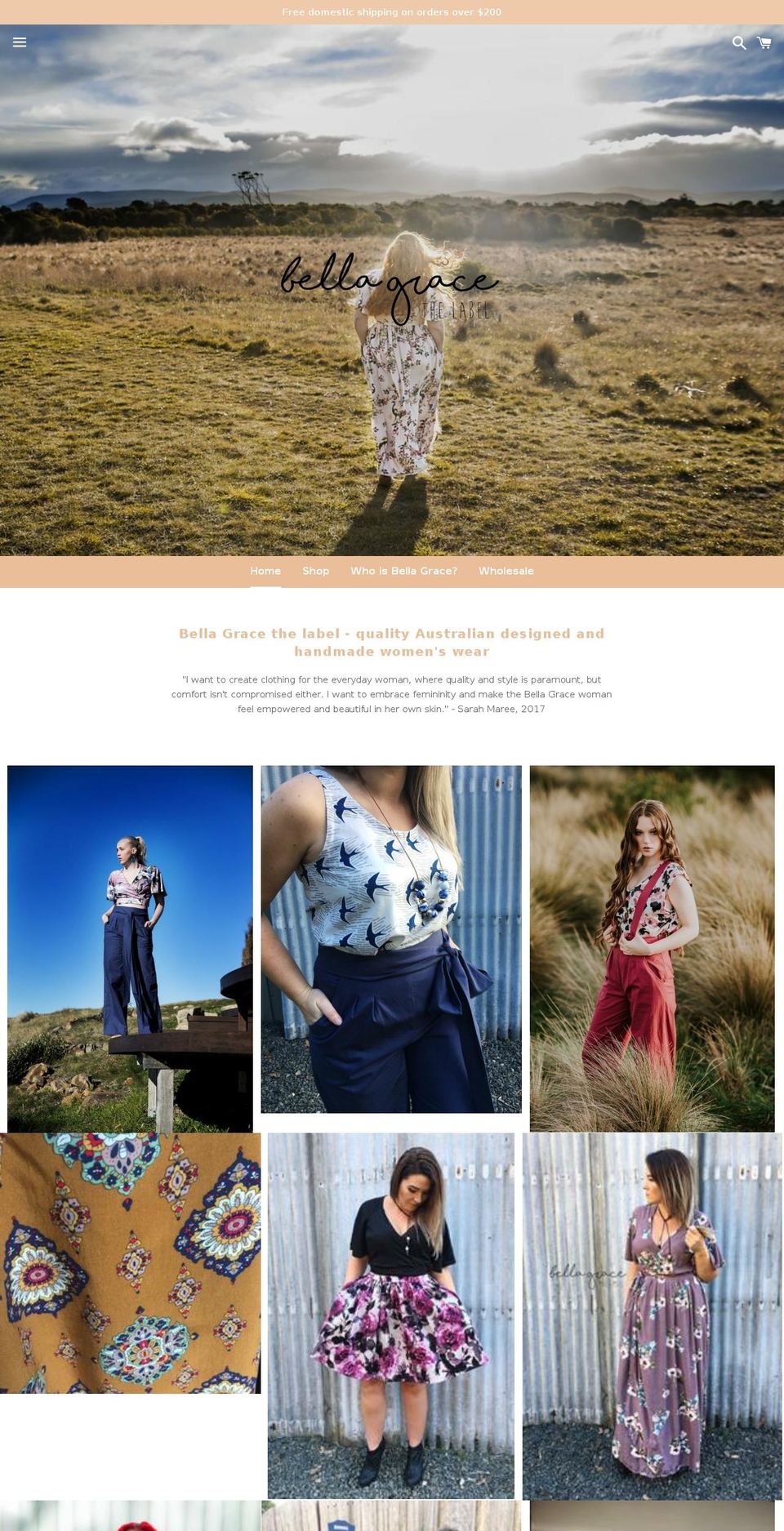 bellagracethelabel.com — Shopify storefront screenshot