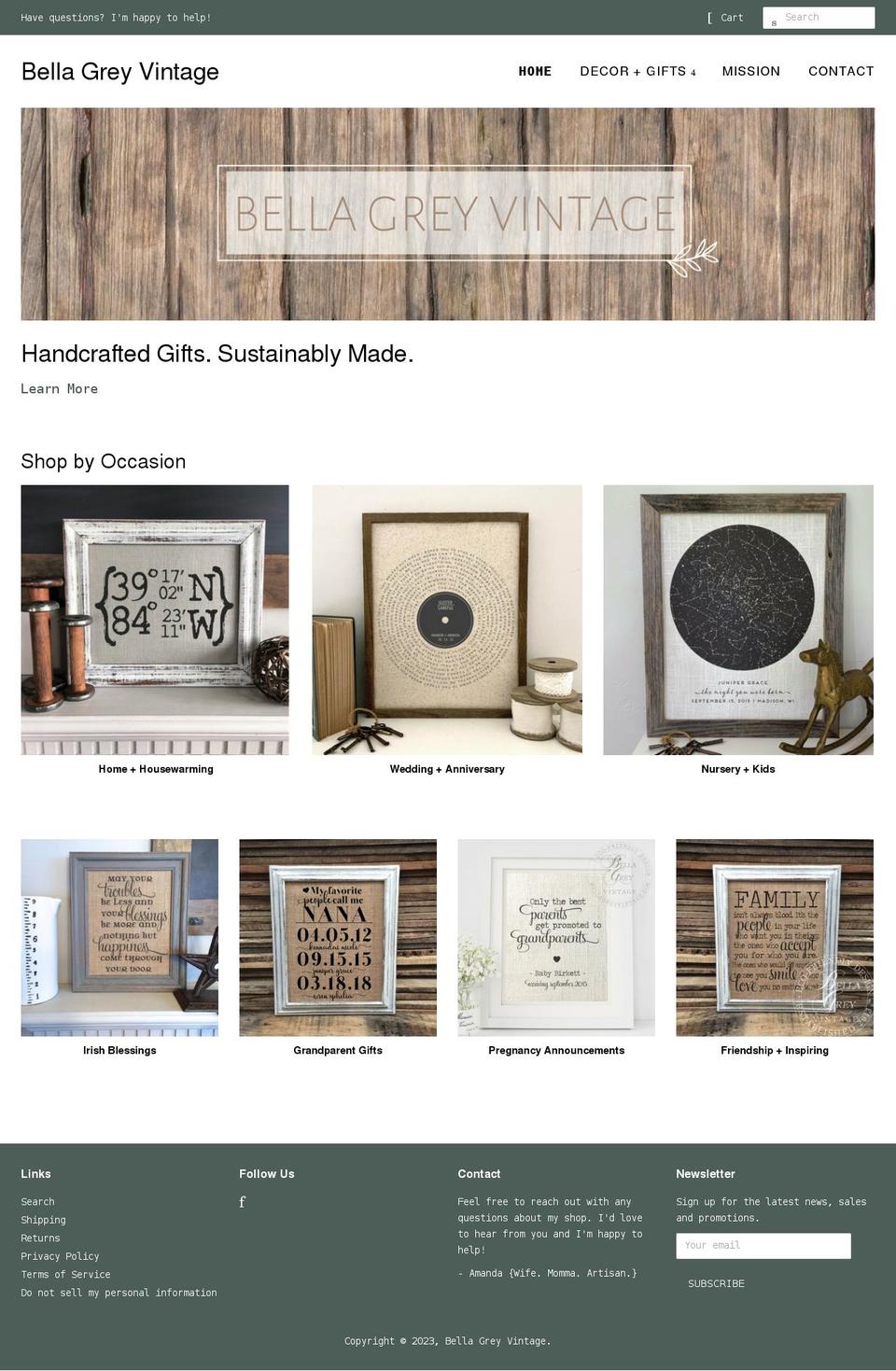 bellagreyvintage.com shopify website screenshot