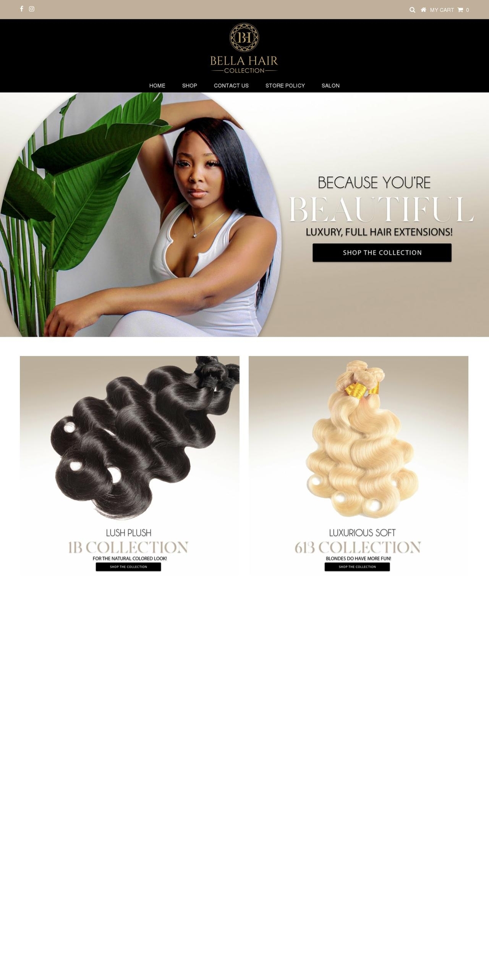 custom Theme with Installments message Shopify theme site example bellahairandwigs.com