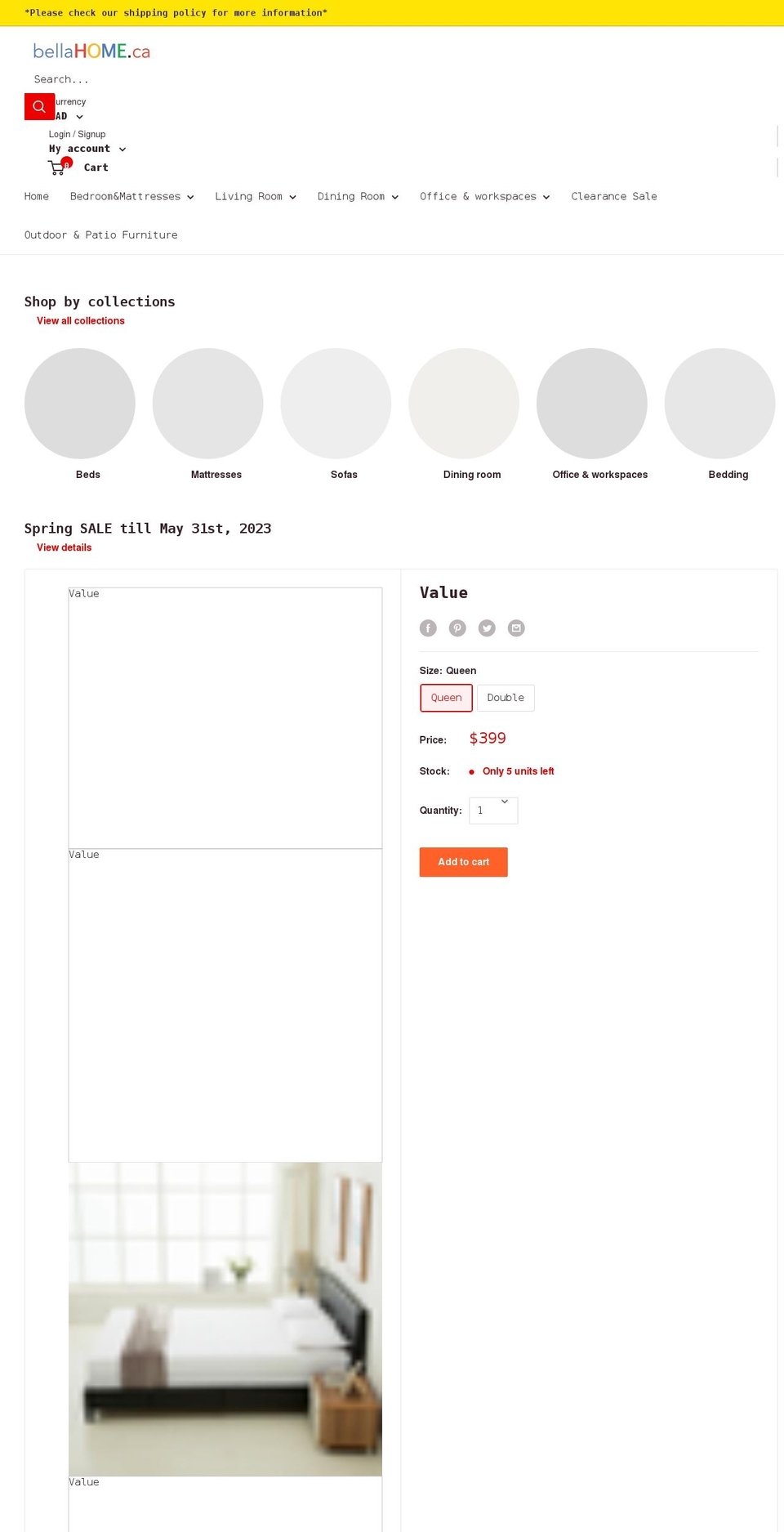 bellahome.ca shopify website screenshot
