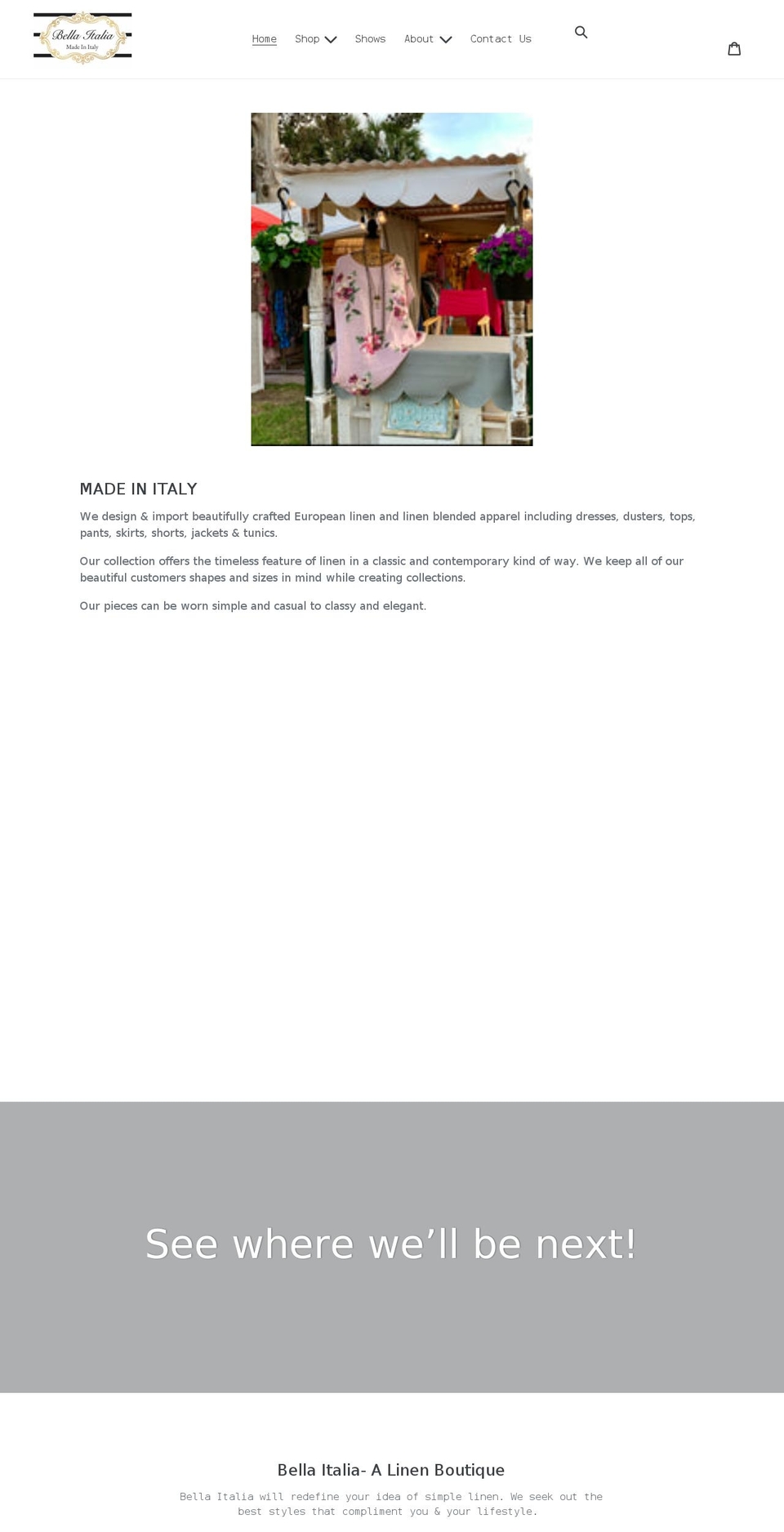 bellaitalialinen.com shopify website screenshot