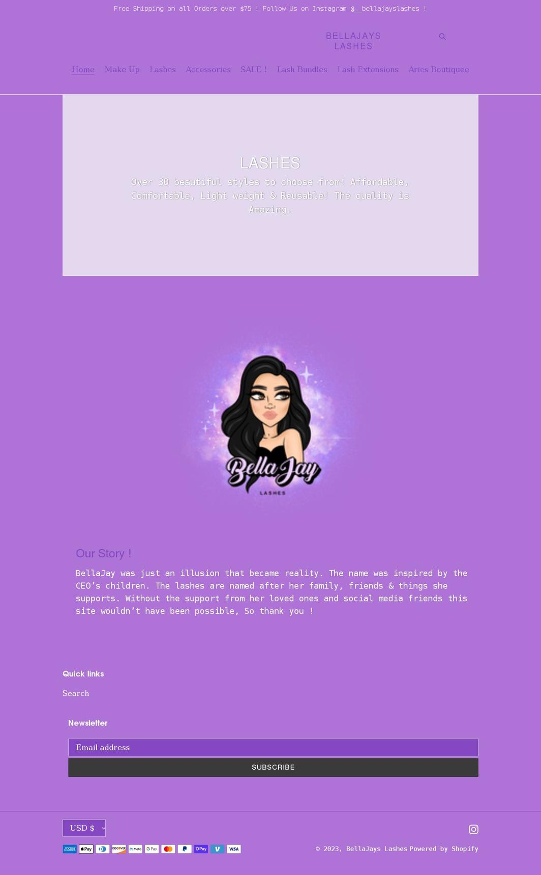 bellajayslashes.com shopify website screenshot