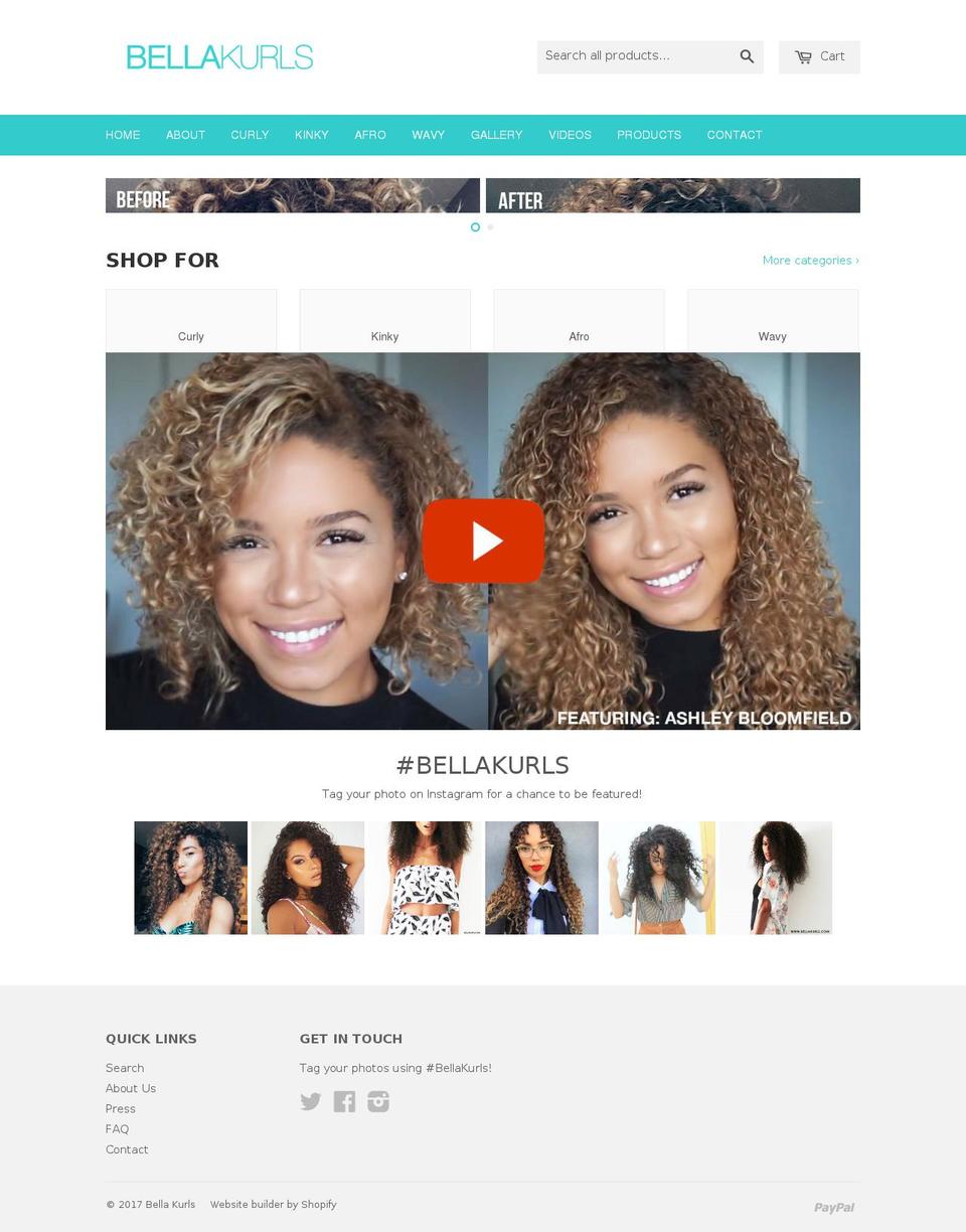 bellakurls.com shopify website screenshot
