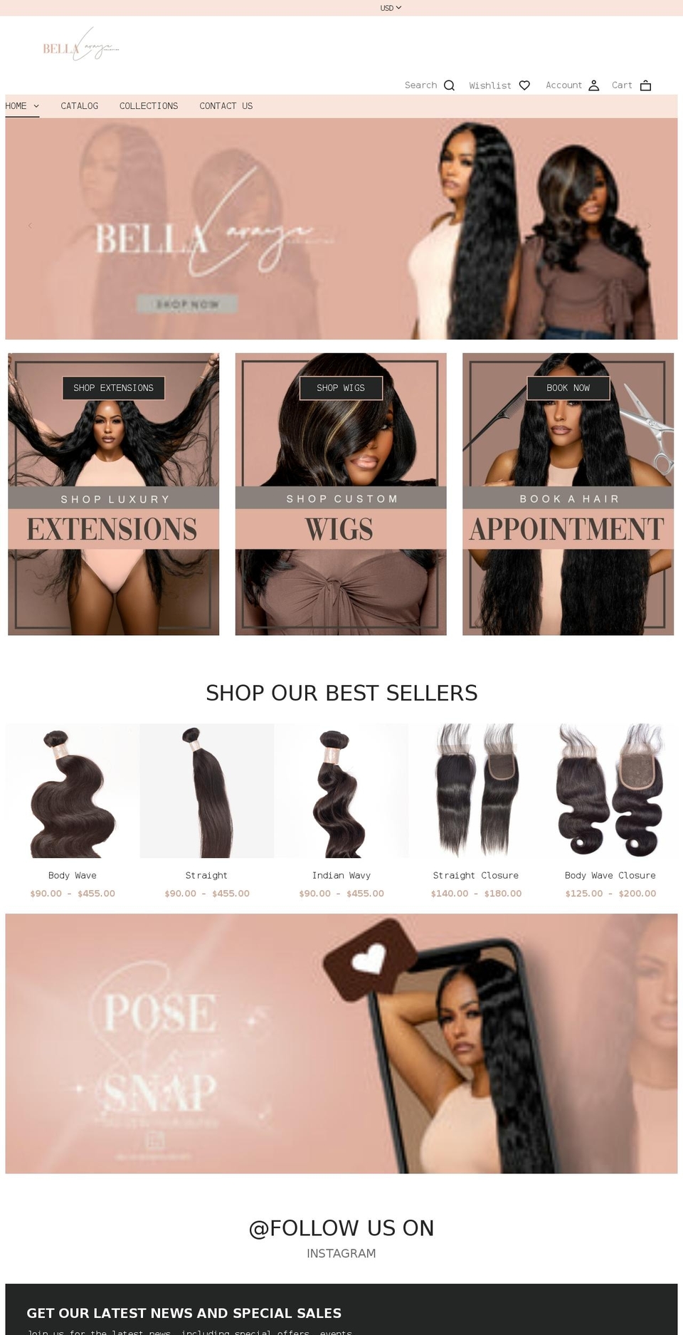 bellalaraye.com shopify website screenshot