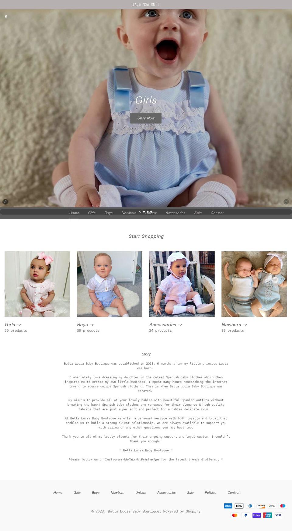 bellaluciababyboutique.com shopify website screenshot