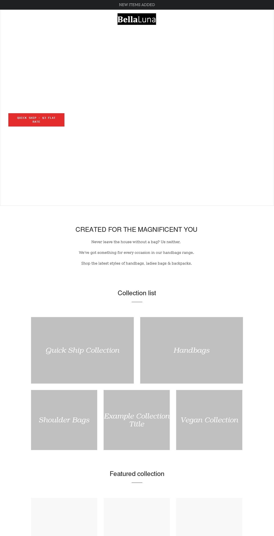 bellalunabags.com shopify website screenshot