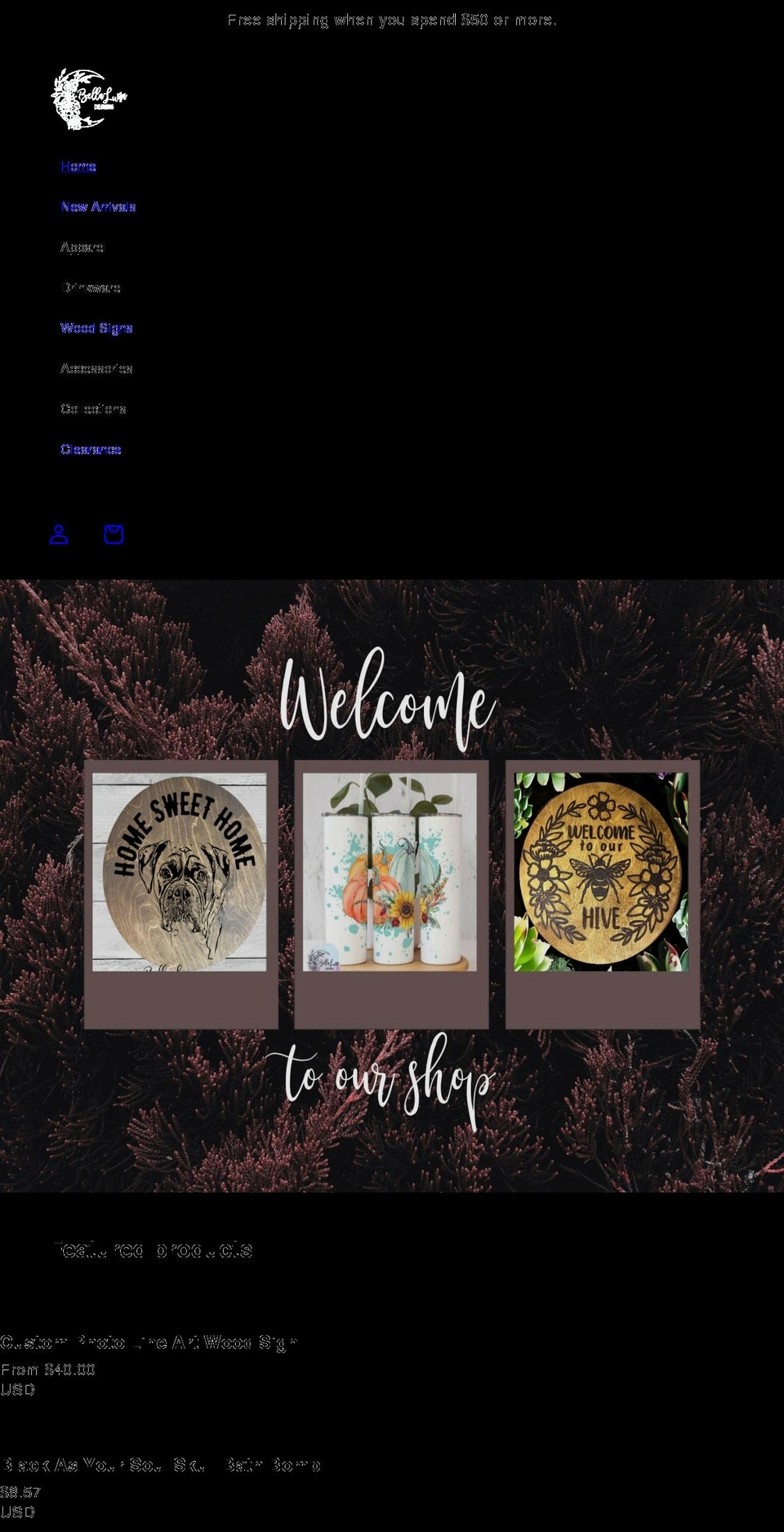 bellalunadesigns.net shopify website screenshot