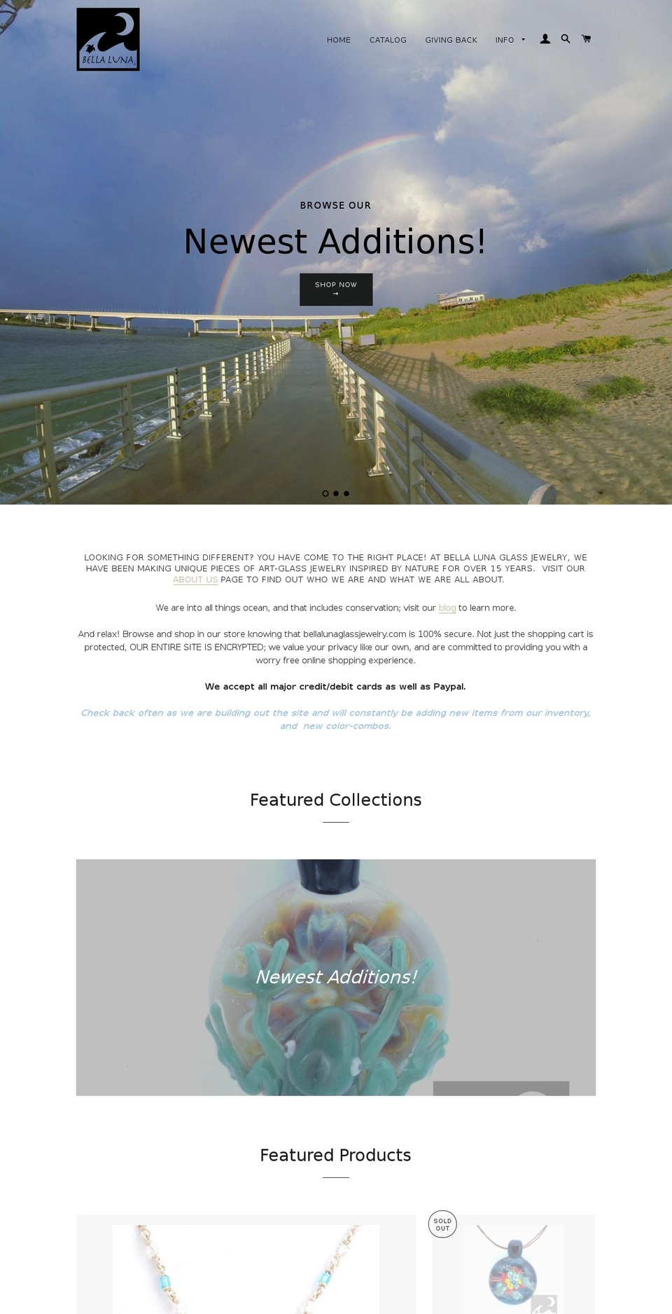 bellalunaglassjewelry.com shopify website screenshot