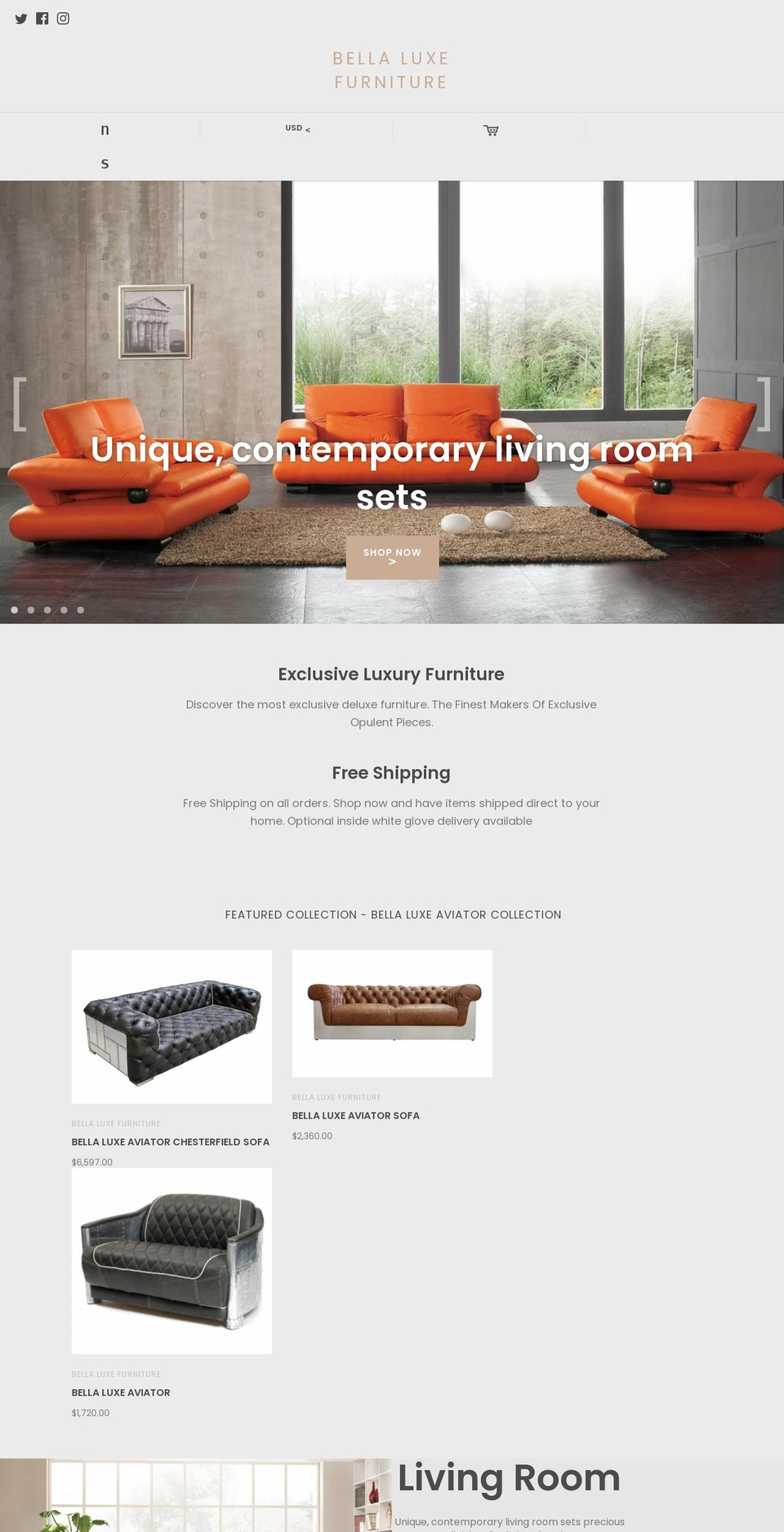 bellaluxefurniture.com shopify website screenshot