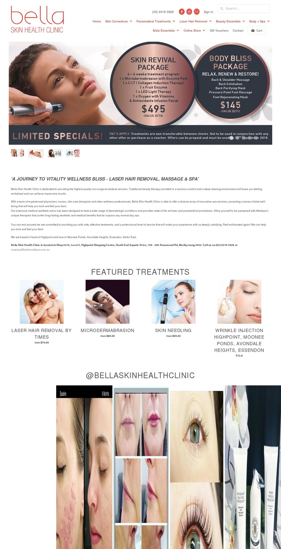 bellamedispa.com.au shopify website screenshot