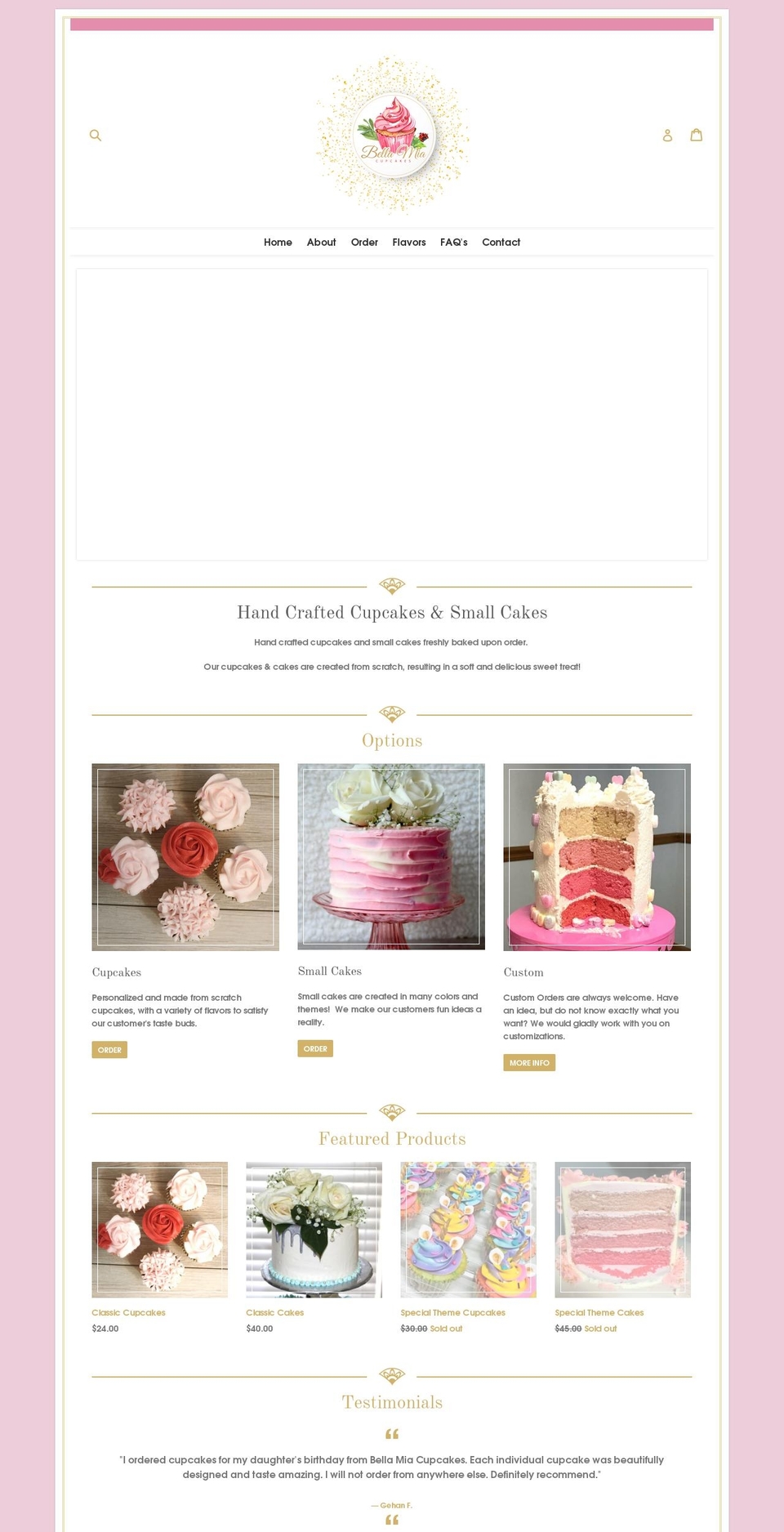 iOne Shopify theme site example bellamiacupcakes.com