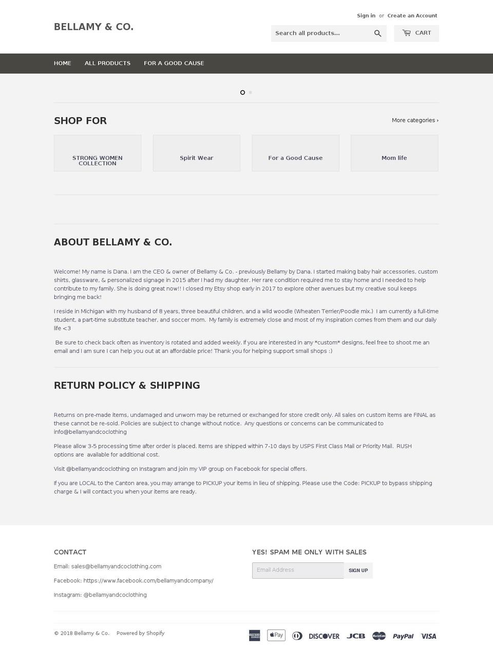 bellamyandcoclothing.com — Shopify storefront screenshot
