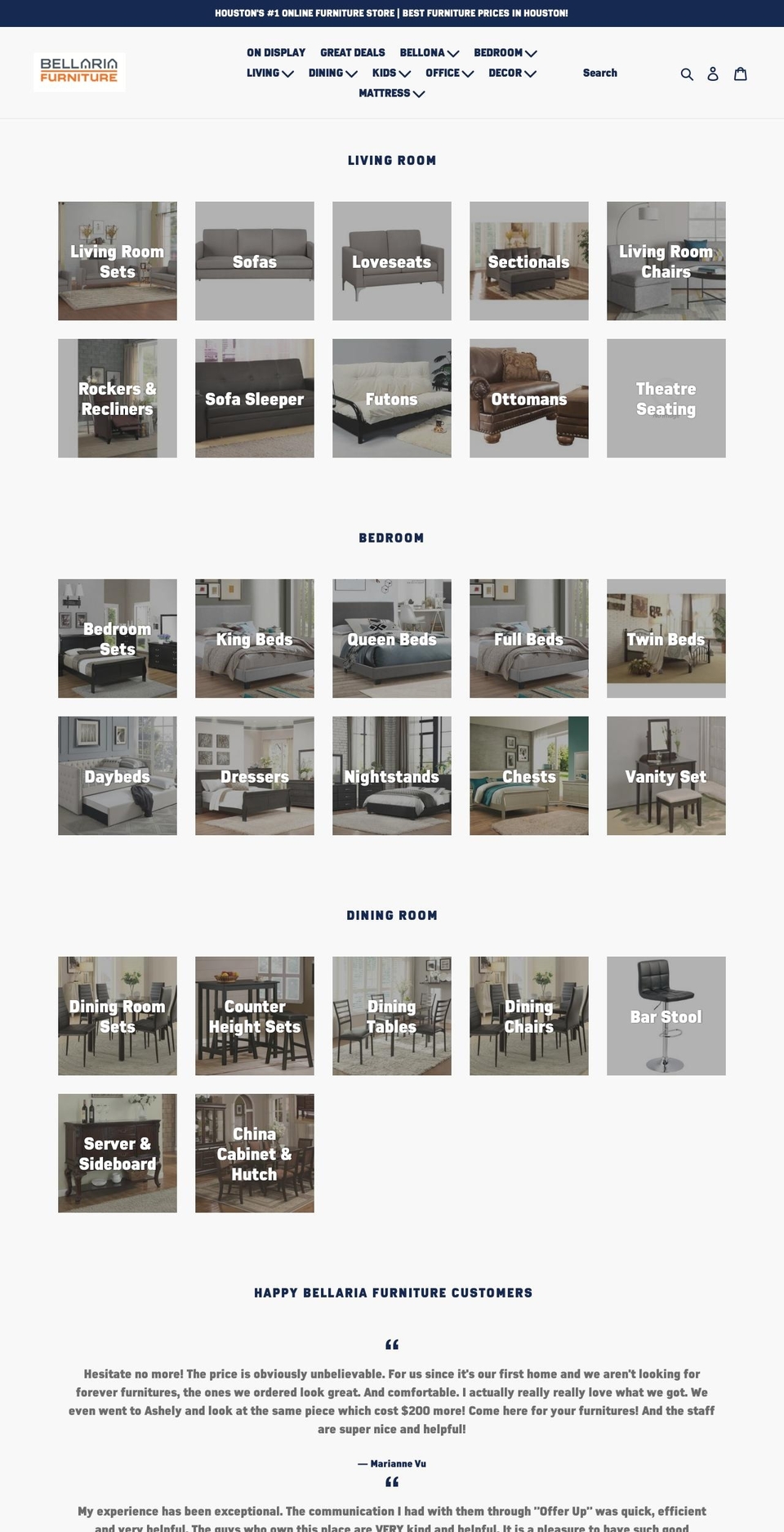 bellariafurniture.com — Shopify storefront screenshot