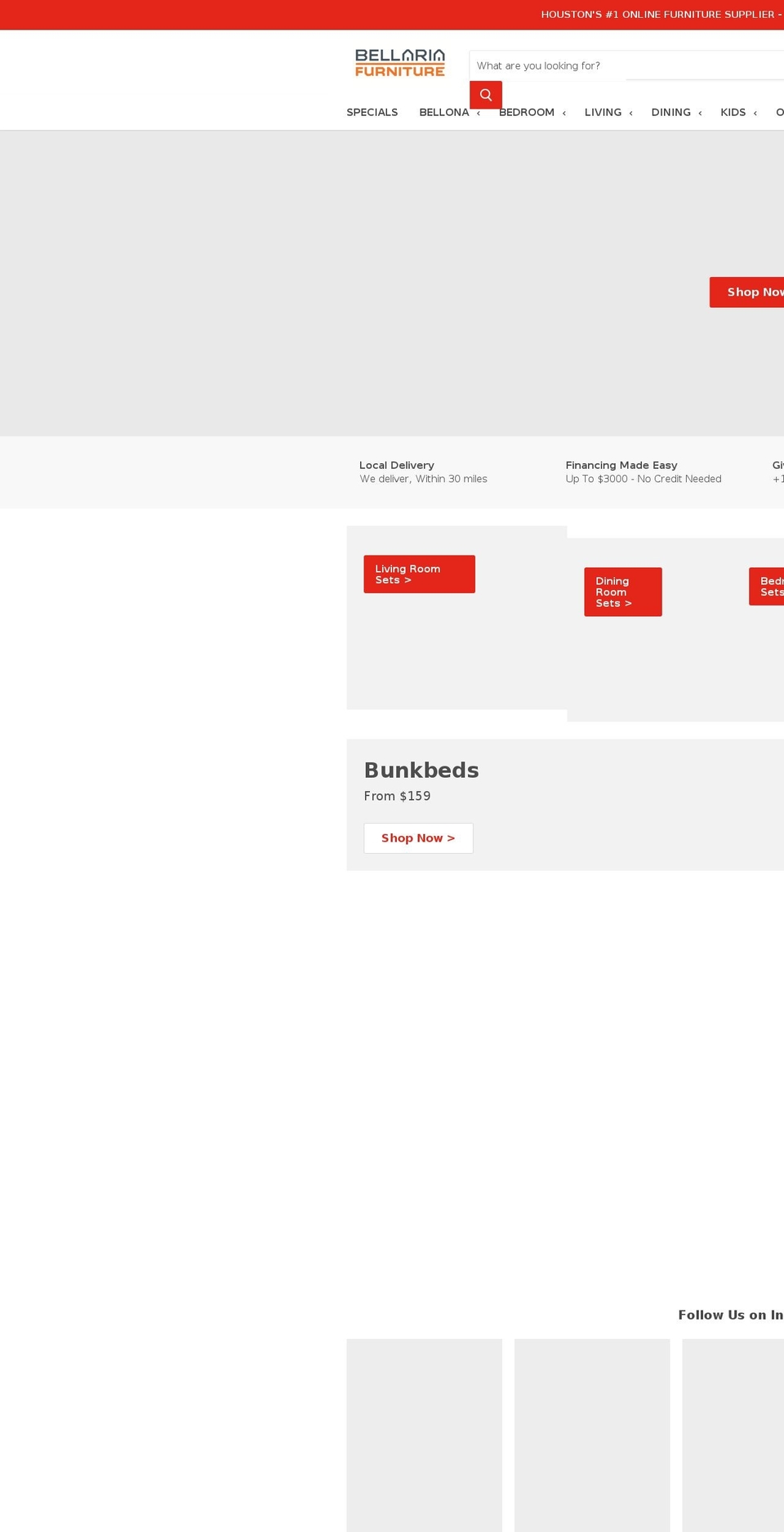 bellariahomestore.com shopify website screenshot