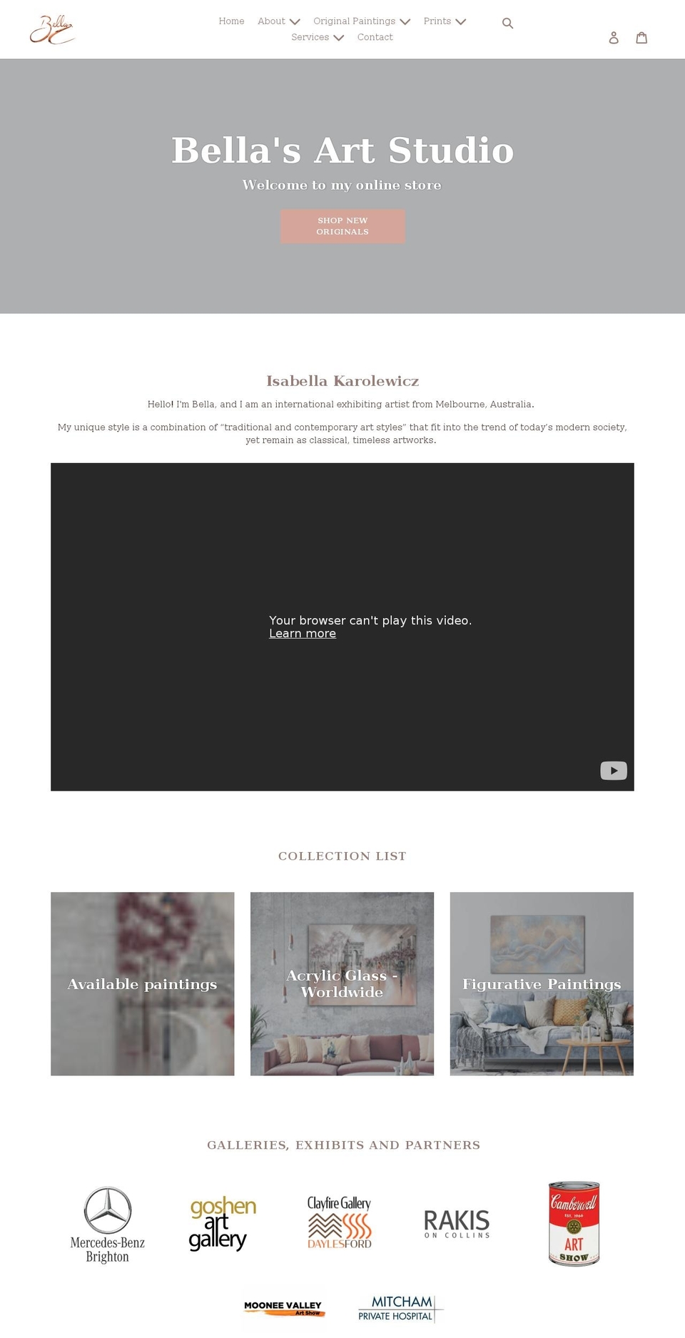 bellasartstudioshop.com shopify website screenshot