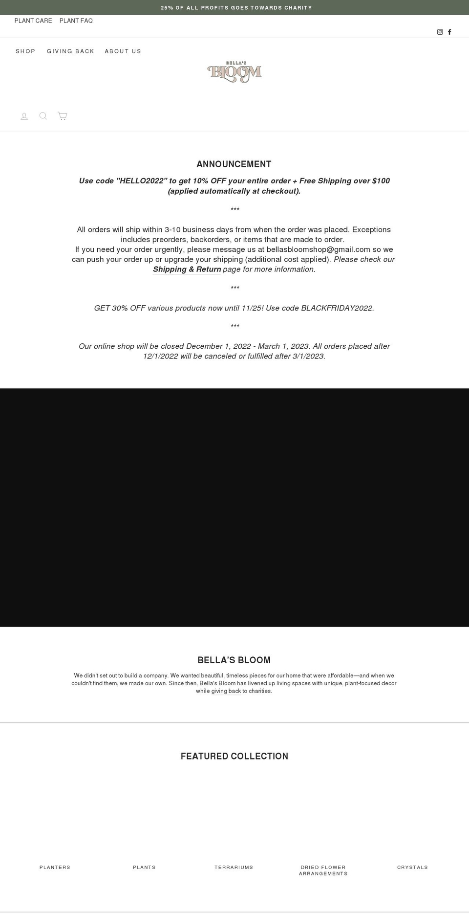bellasbloom.com shopify website screenshot