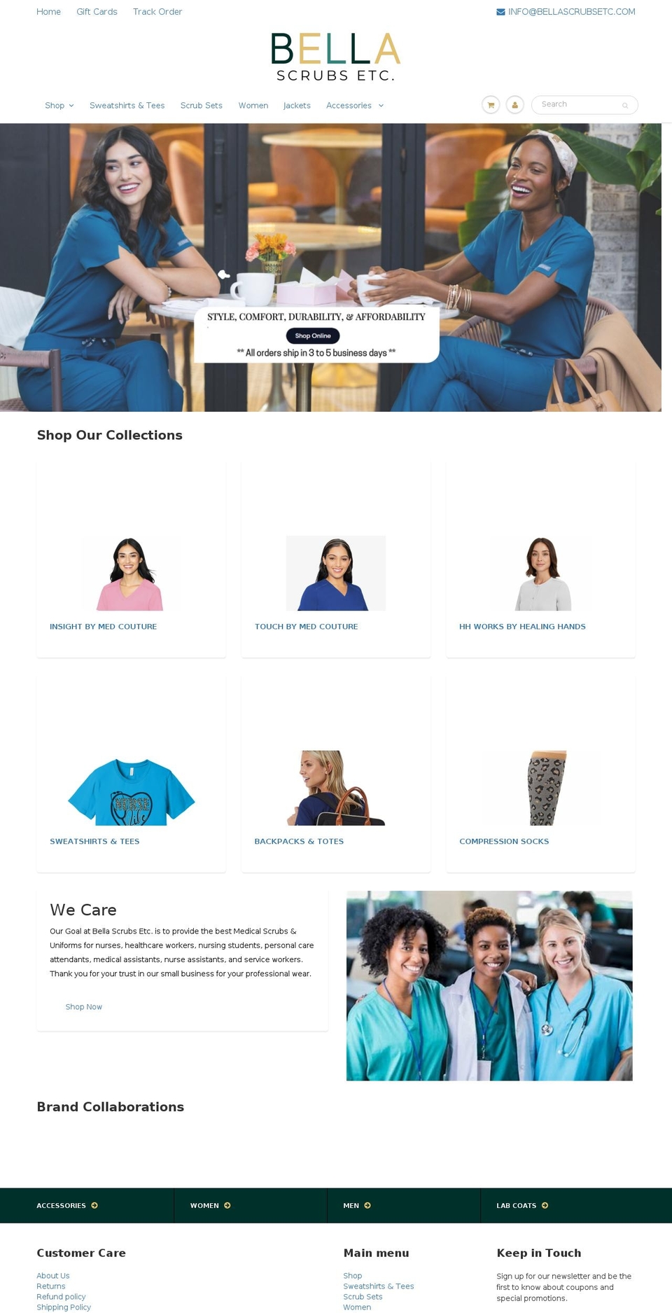 bellascrubsetc.com shopify website screenshot