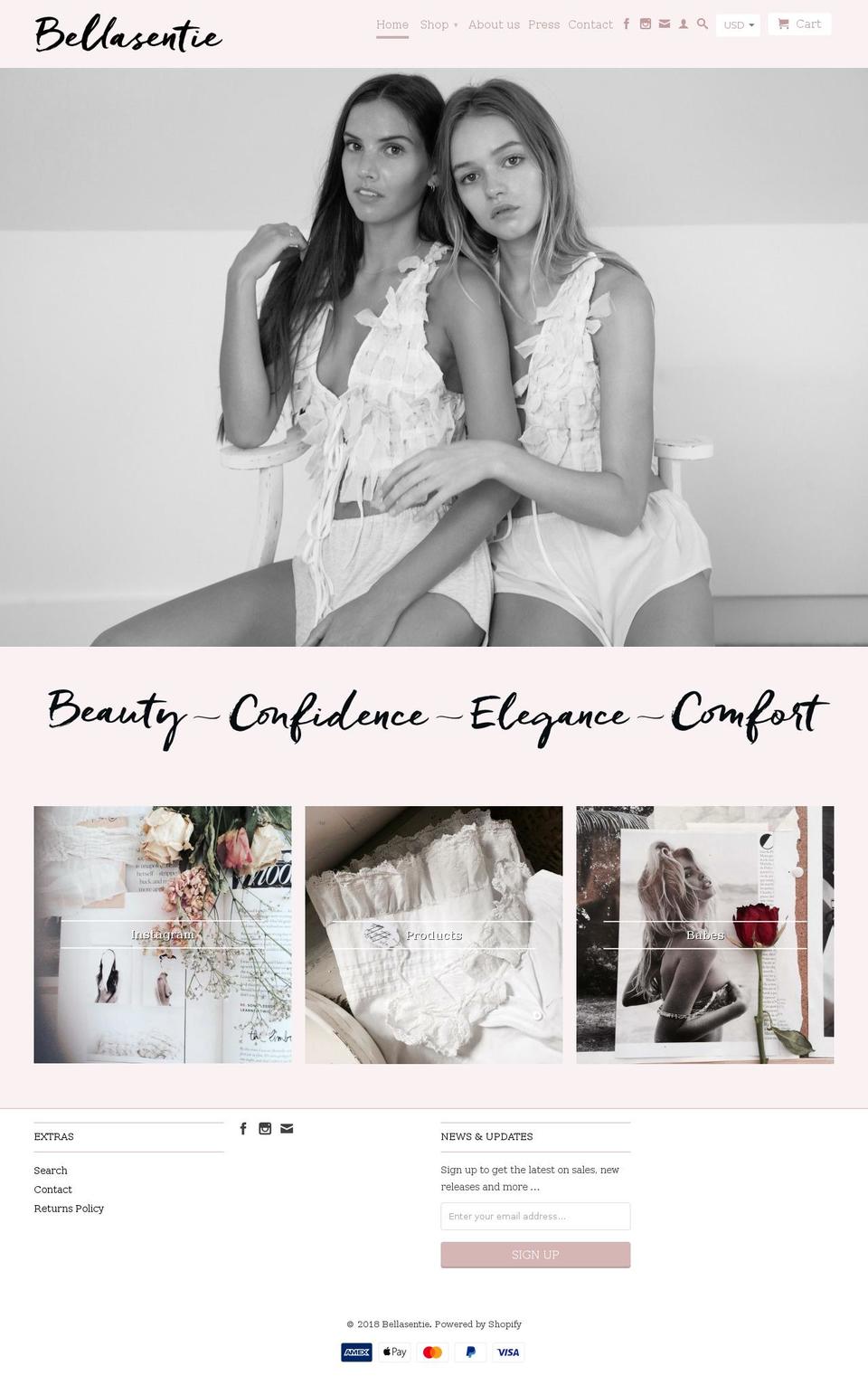 bellasentie.com — Shopify storefront screenshot