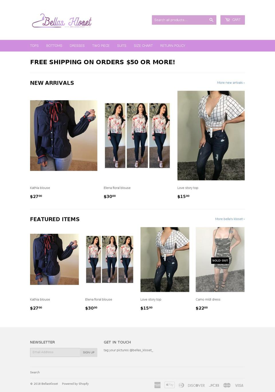 bellaskloset.com — Shopify storefront screenshot