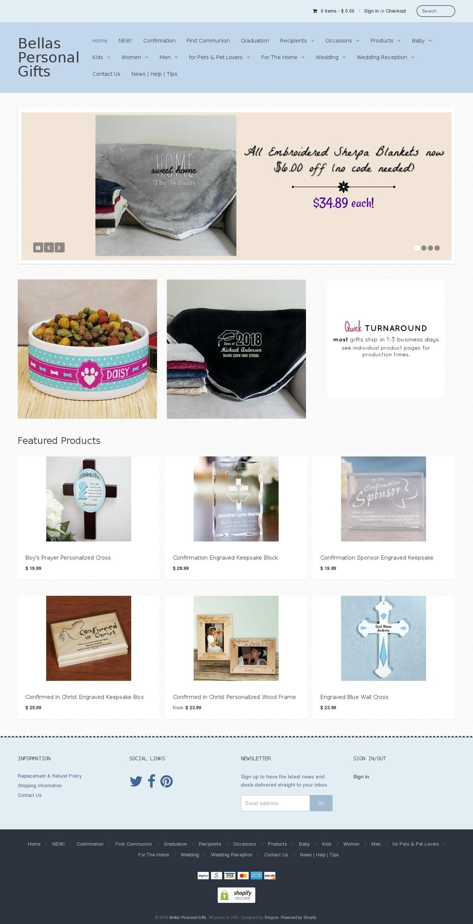 bellaspersonalgifts.com — Shopify storefront screenshot
