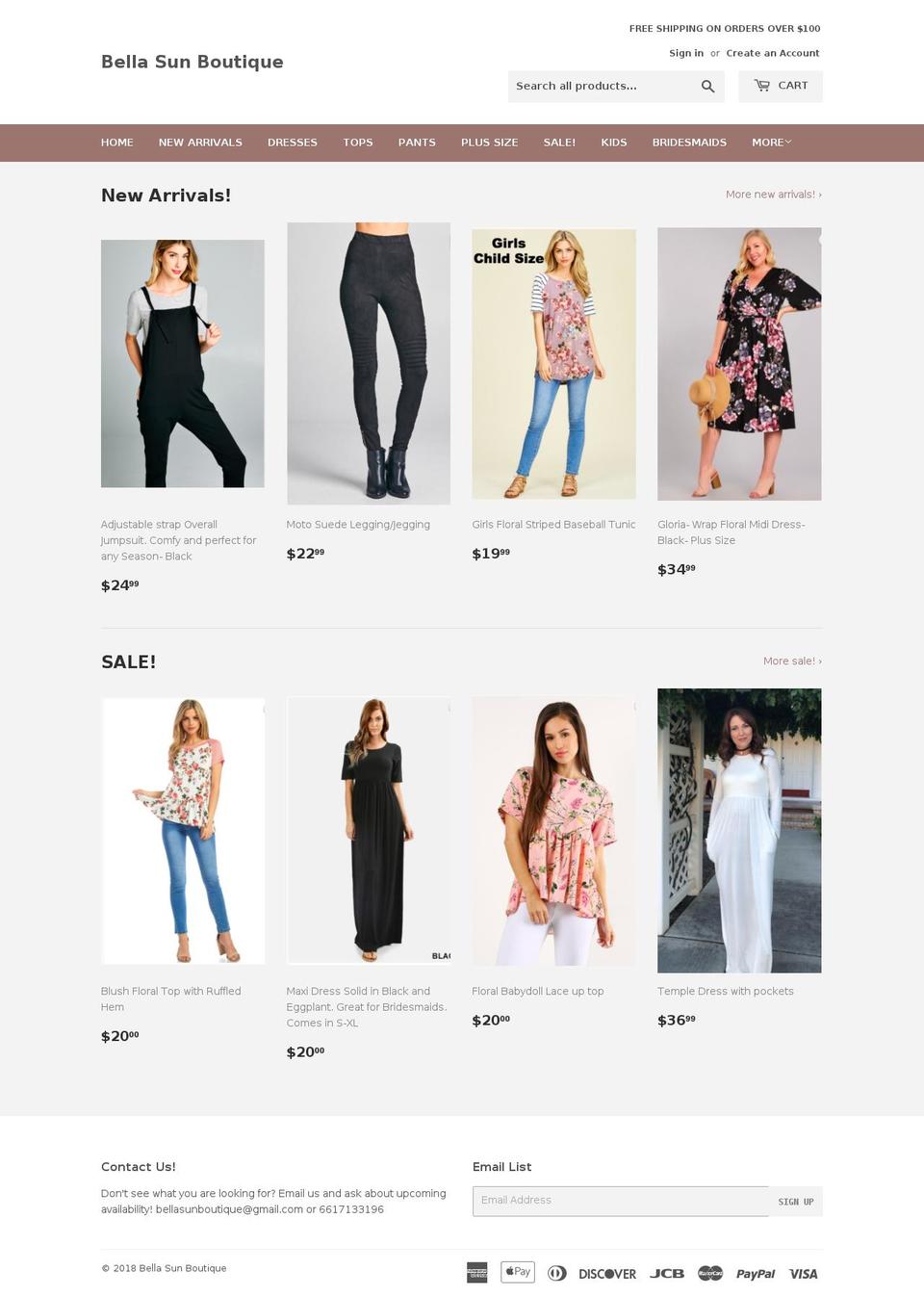 bellasunboutique.com — Shopify storefront screenshot