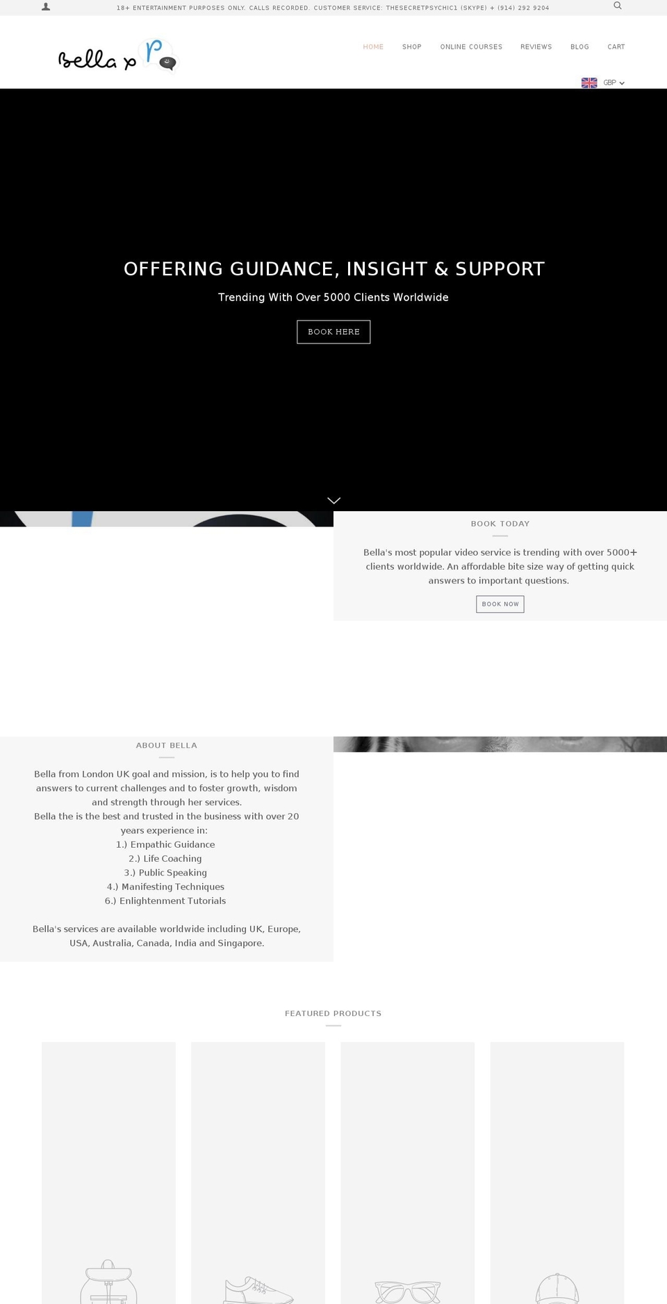 bellathesecretpsychic.org shopify website screenshot