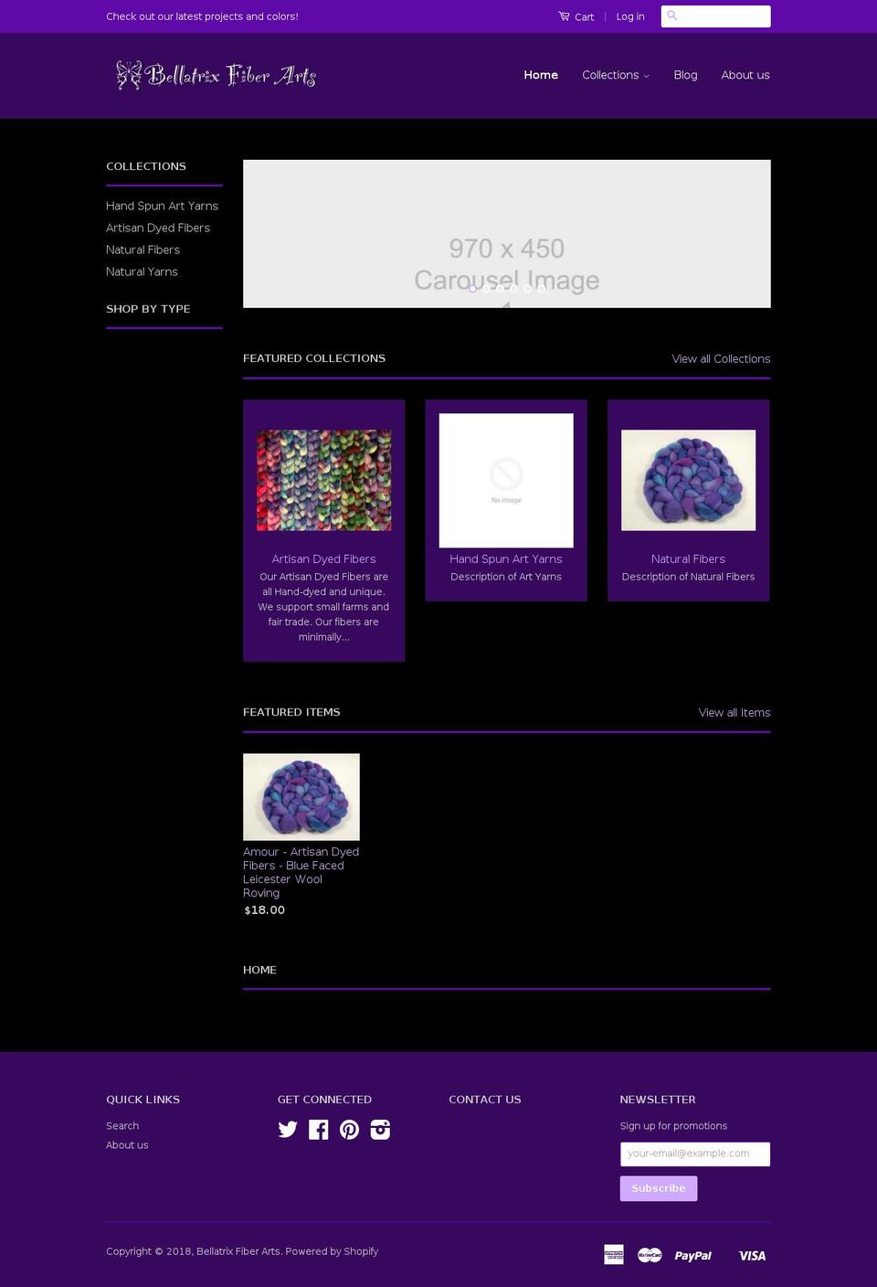 bellatrixfiberarts.com — Shopify storefront screenshot
