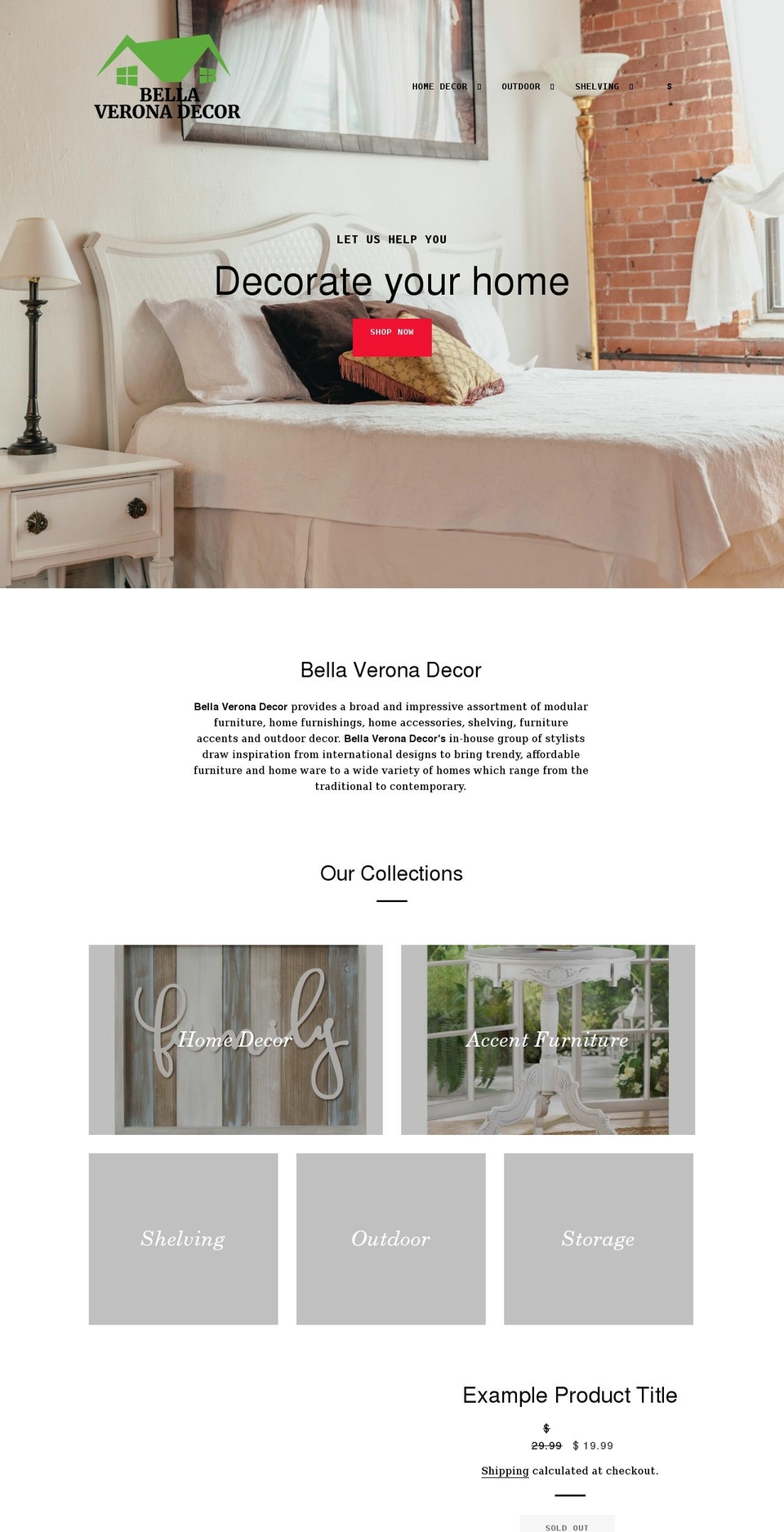bellaveronadecor.com shopify website screenshot