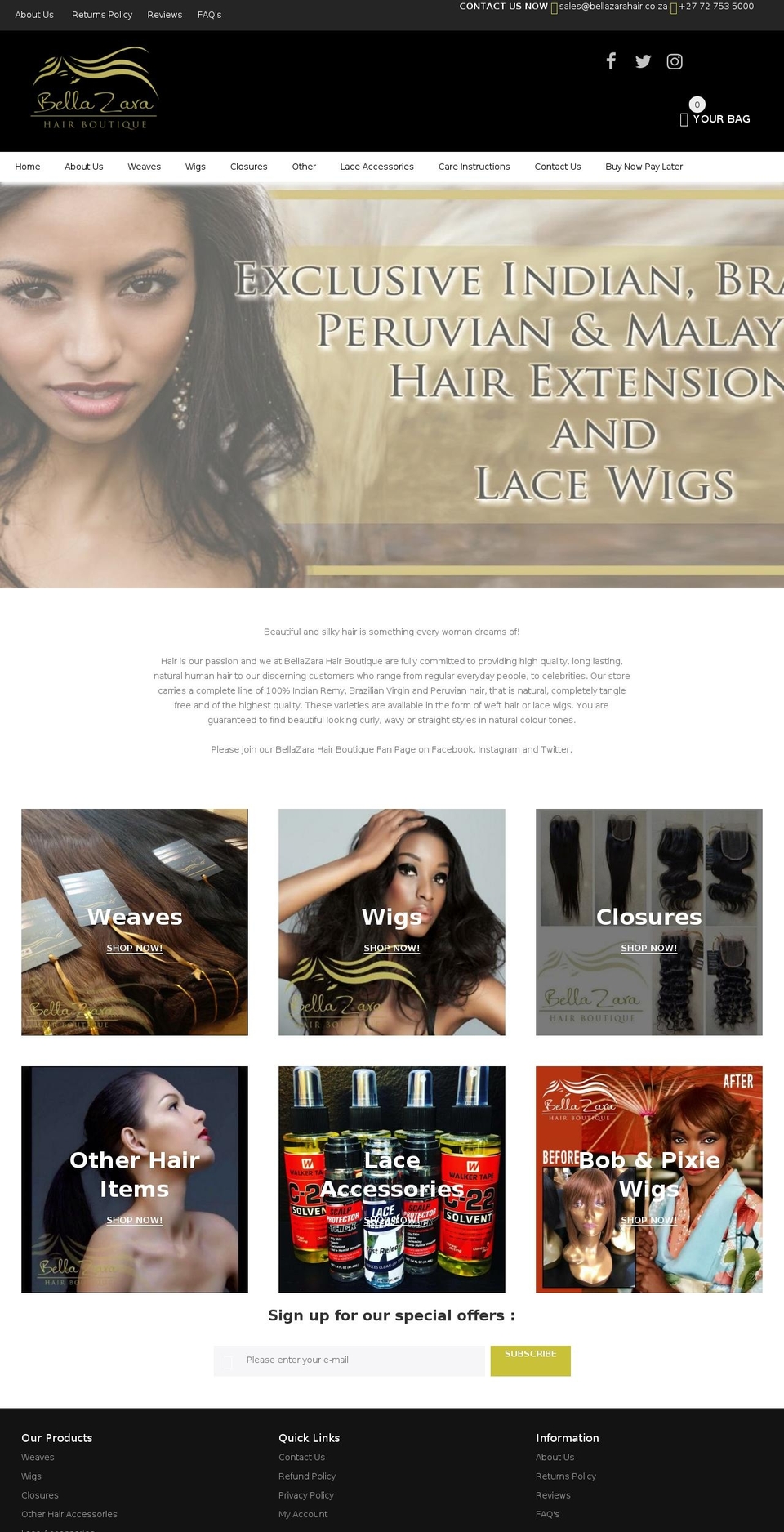 bellazarahair.co.za shopify website screenshot