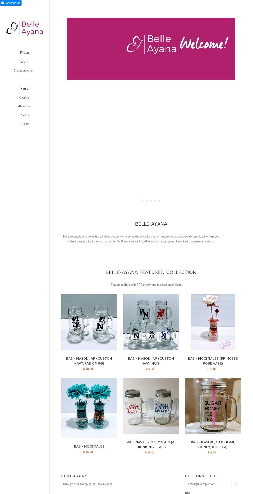 belle-ayana.com — Shopify storefront screenshot