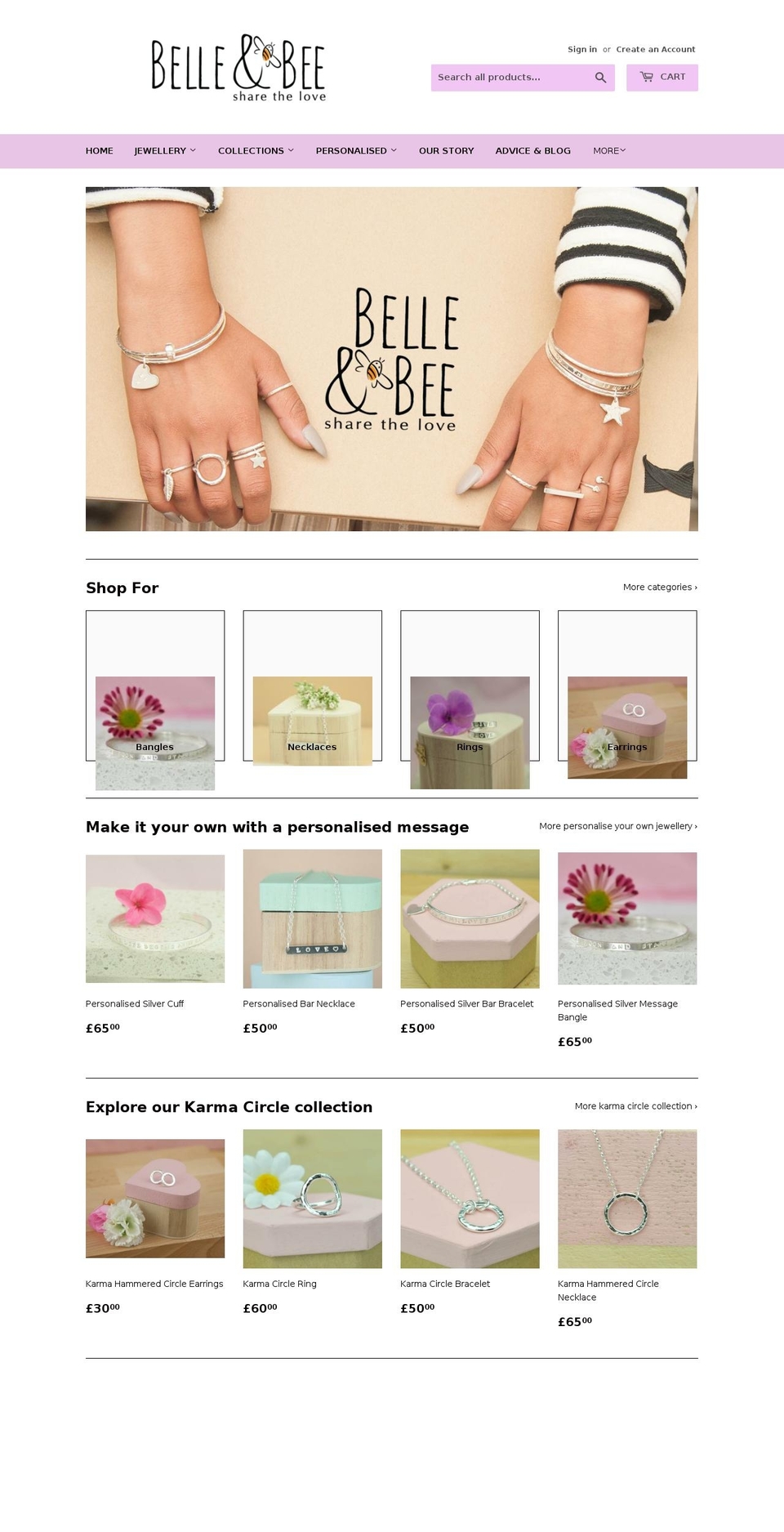 belleandbee.co.uk shopify website screenshot