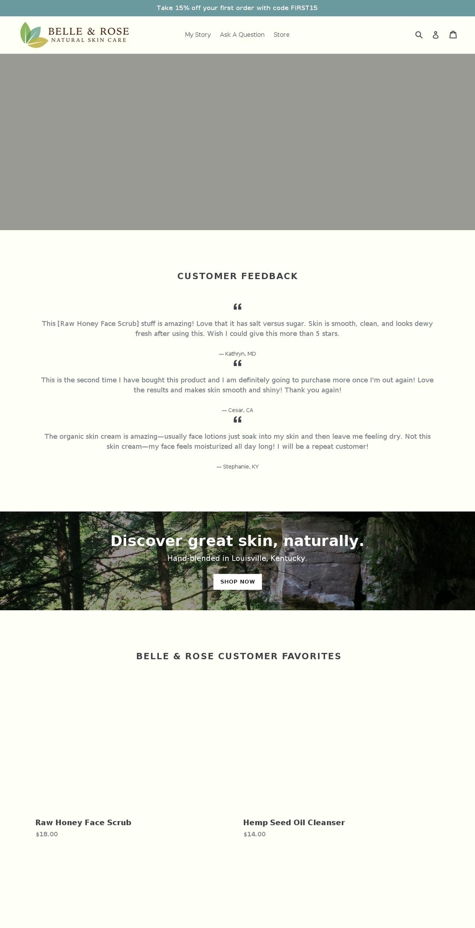 belleandrosenaturals.com shopify website screenshot