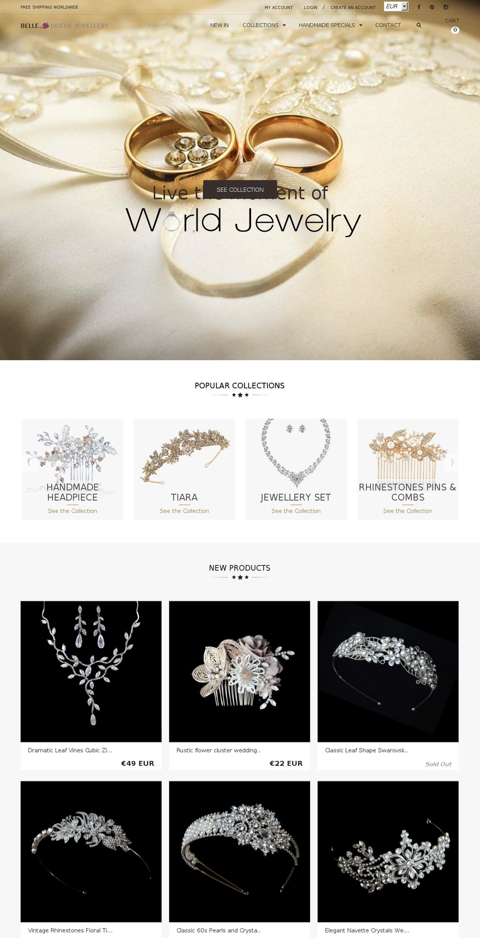 jewelry-r13 Shopify theme site example bellebridaljewellery.com