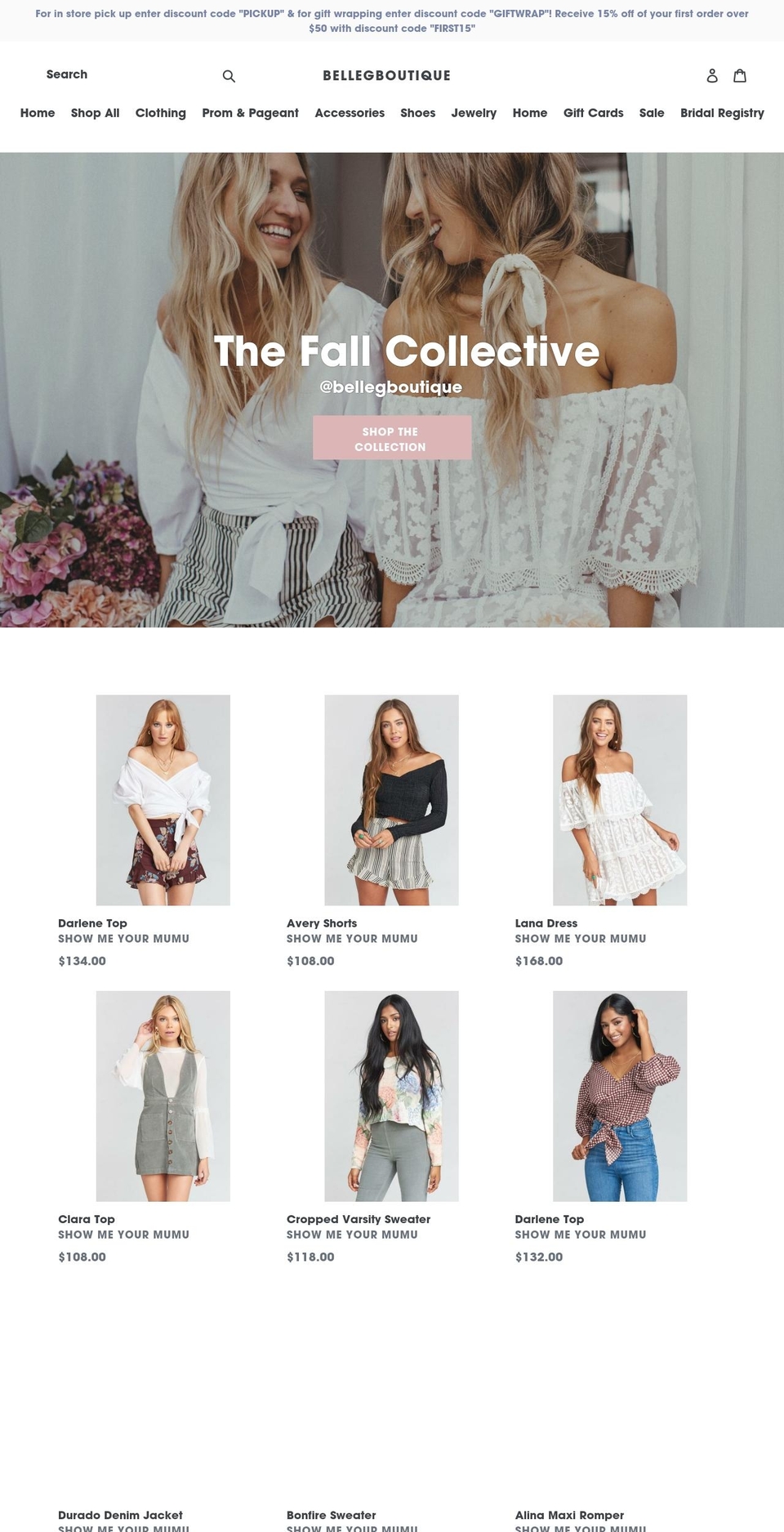 bellegboutique.com shopify website screenshot