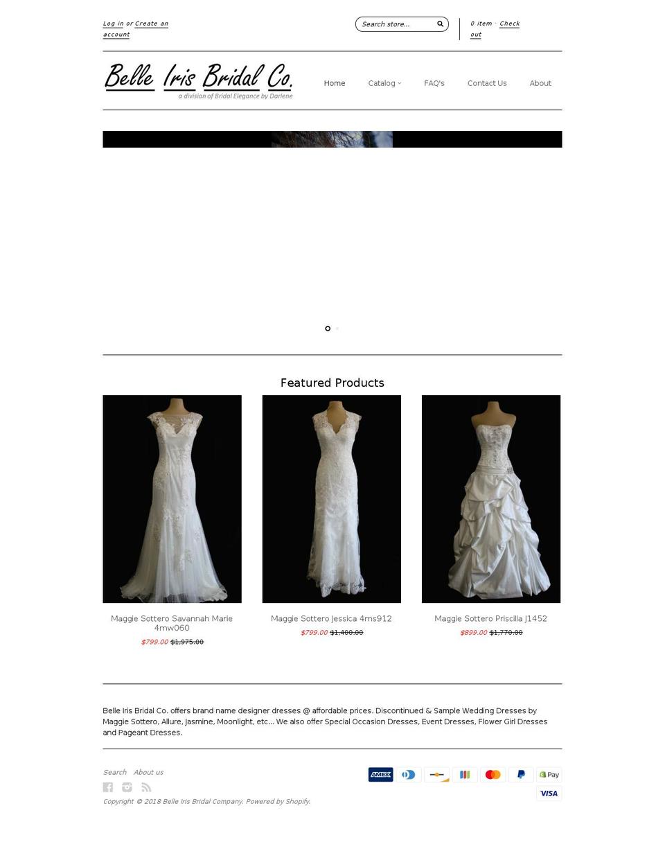 belleirisbridalcompany.com — Shopify storefront screenshot