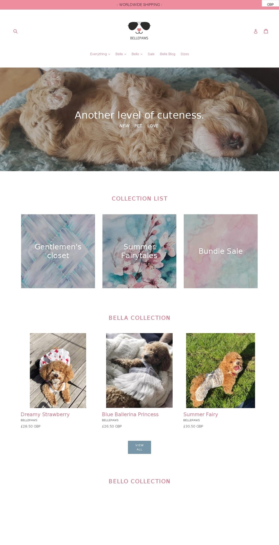 bellepaws.com — Shopify storefront screenshot