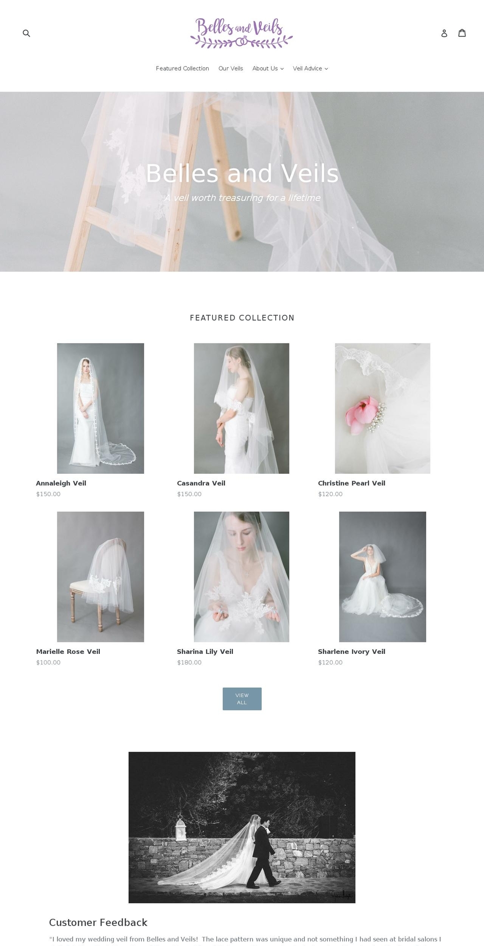 bellesandveils.com shopify website screenshot