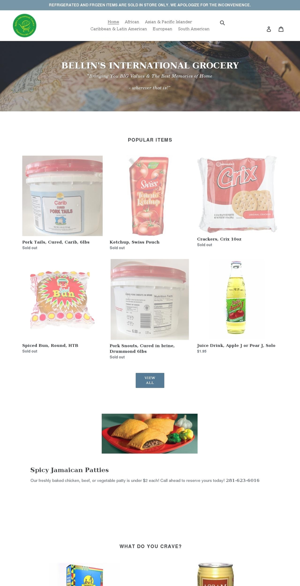 bellinsinternationalgrocery.com shopify website screenshot